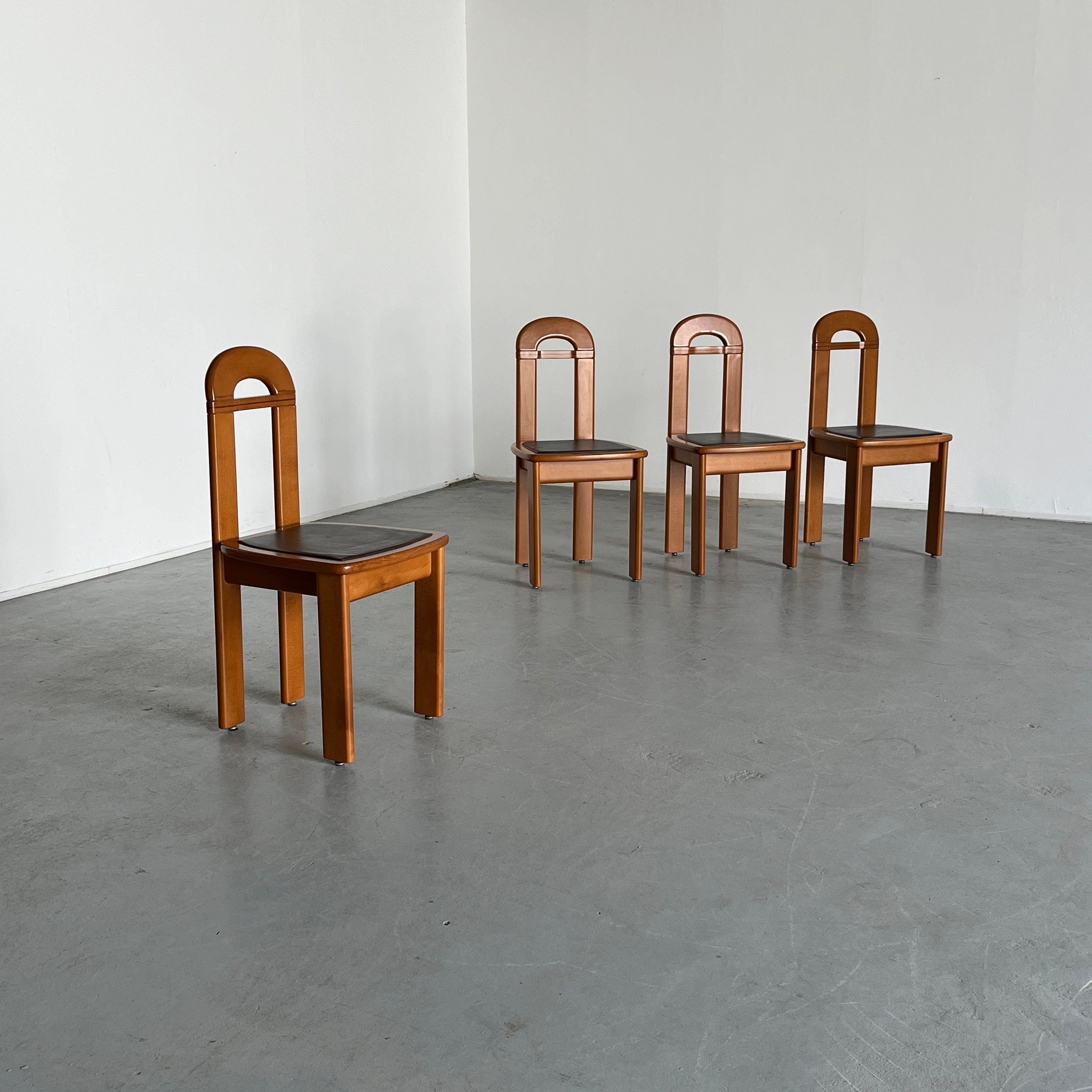 Italian Brutalist Chairs in Lacquered Cherry Wood, 1980s Italy