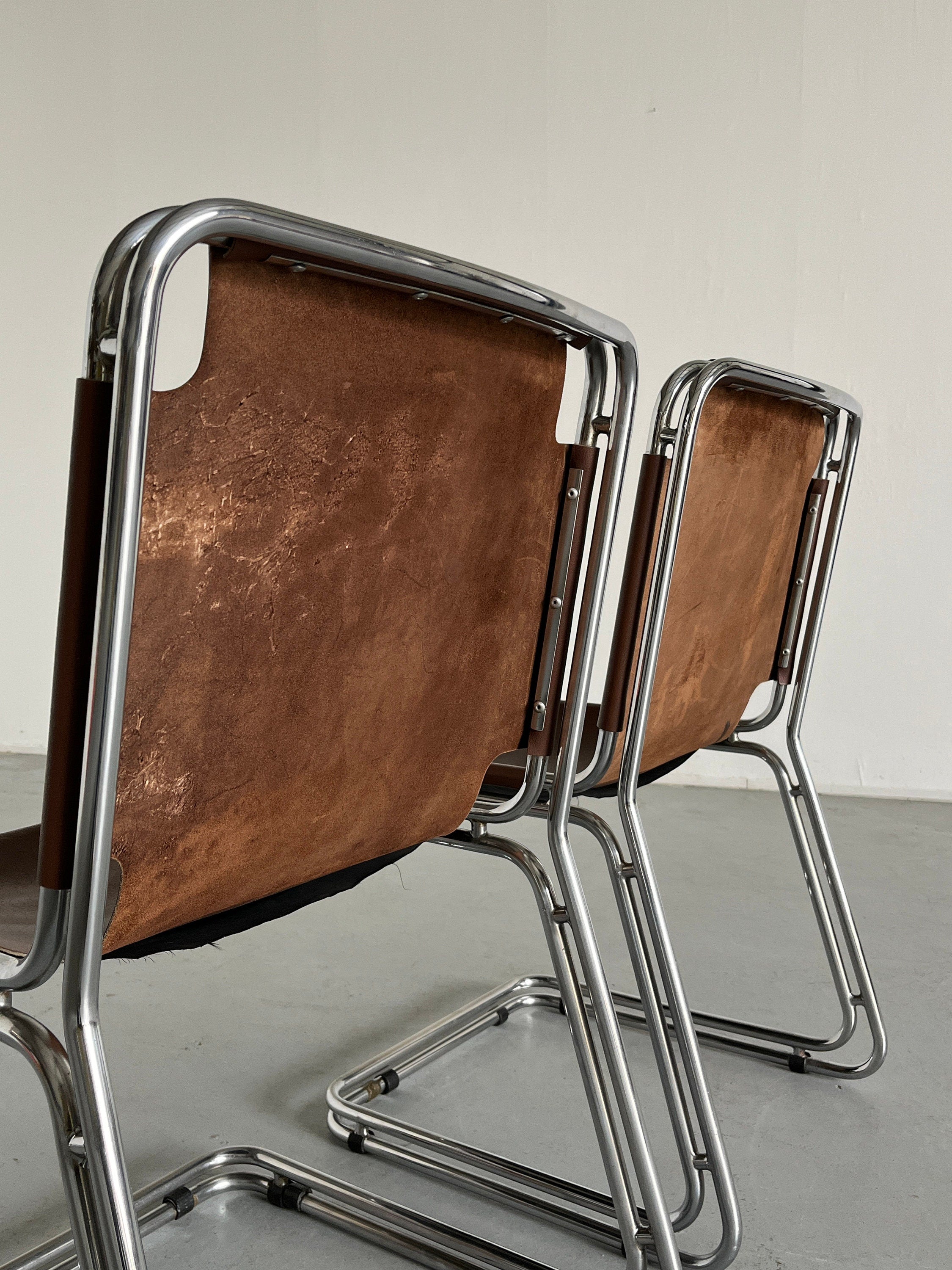Saddle Leather Chairs in Style of Pascal Mourgue, 1980s Italy
