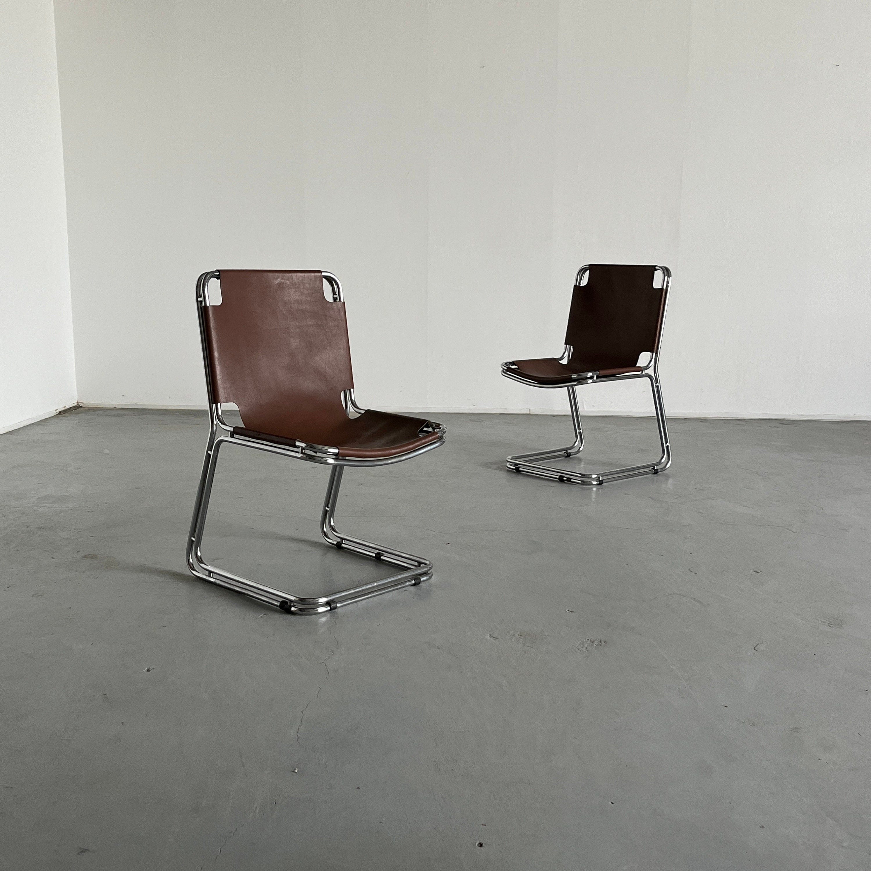 Saddle Leather Chairs in Style of Pascal Mourgue, 1980s Italy