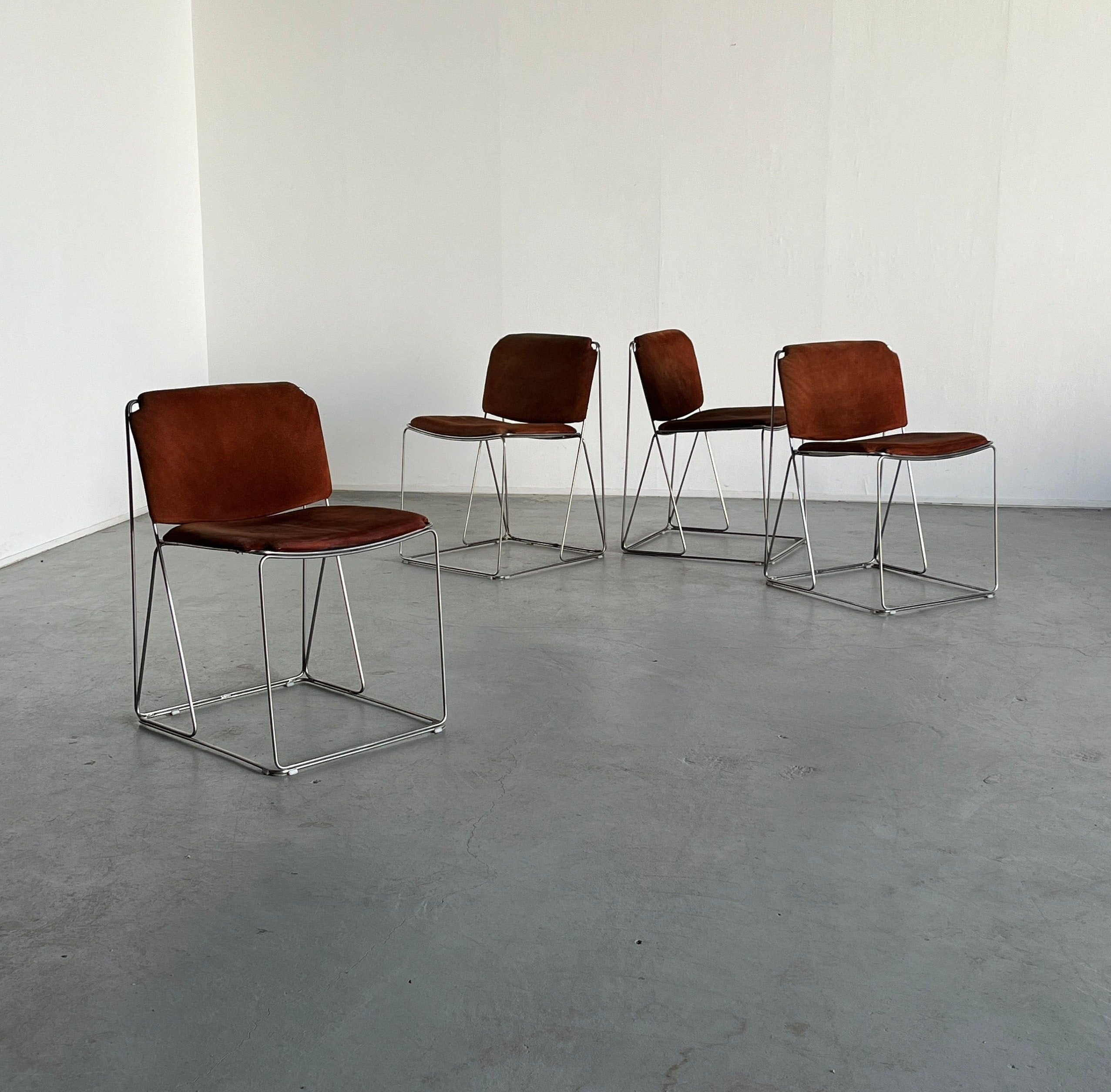 Italian Space Age Velvet Chairs, 1980s Italy