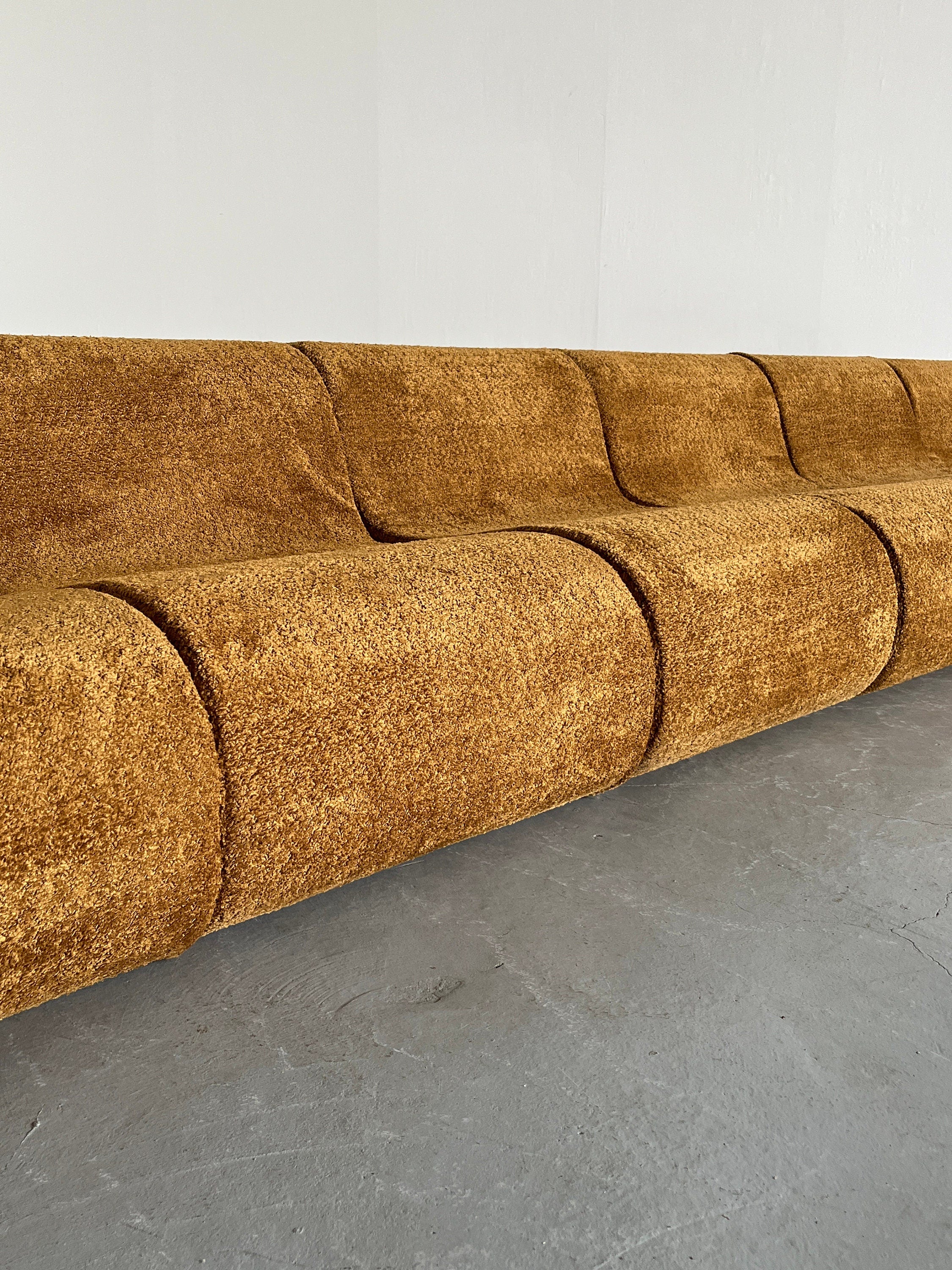 Italian Mid-Century-Modern Modular Sofa or Seating Set in Ochre Boucle, 1970s Italy