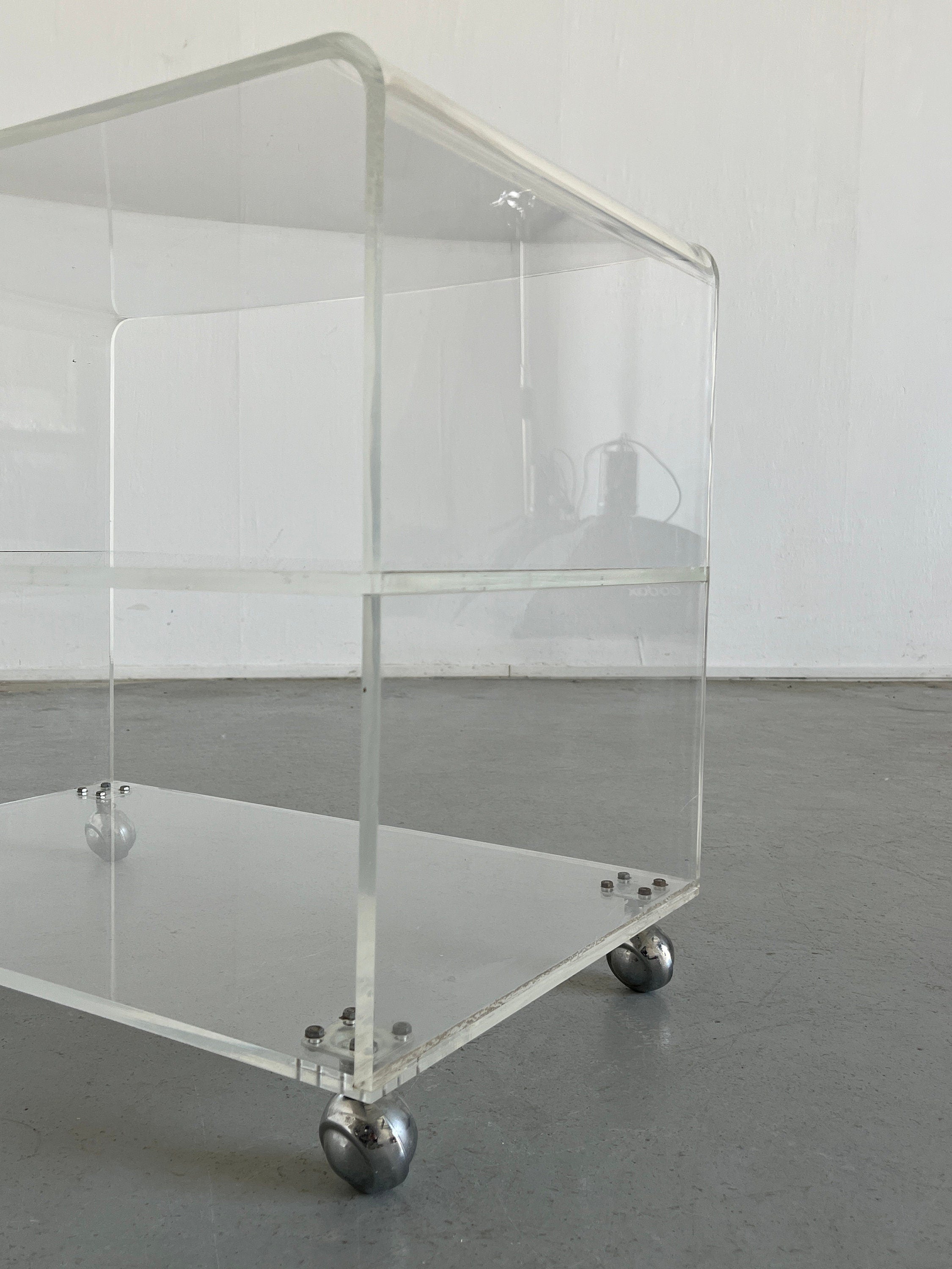 Plexiglass Lucite Etagere Rolling Shelf, Italy 1980s
