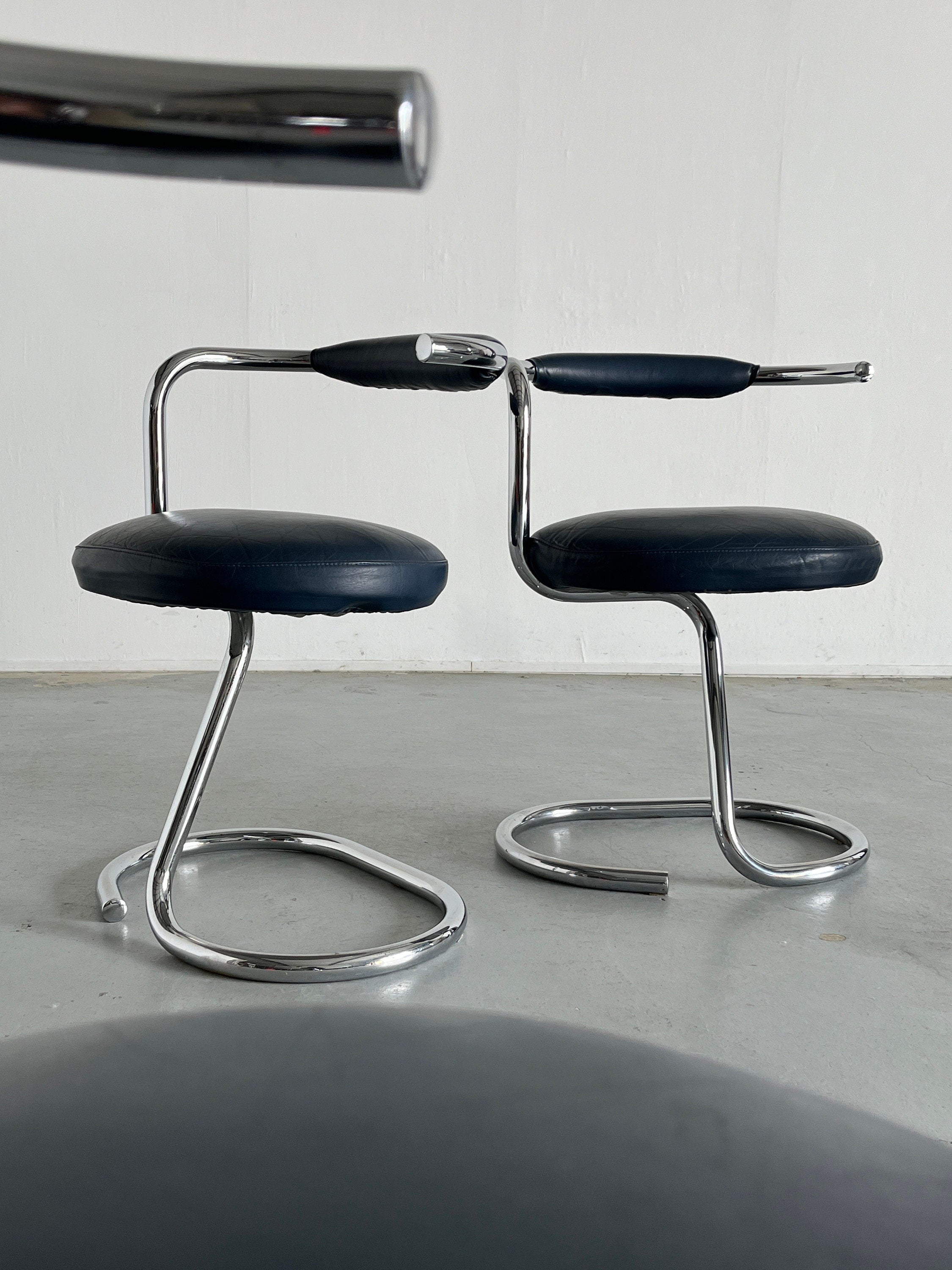 Cobra Chairs by Giotto Stoppino in Dark Blue Faux Leather, 1970s Italy