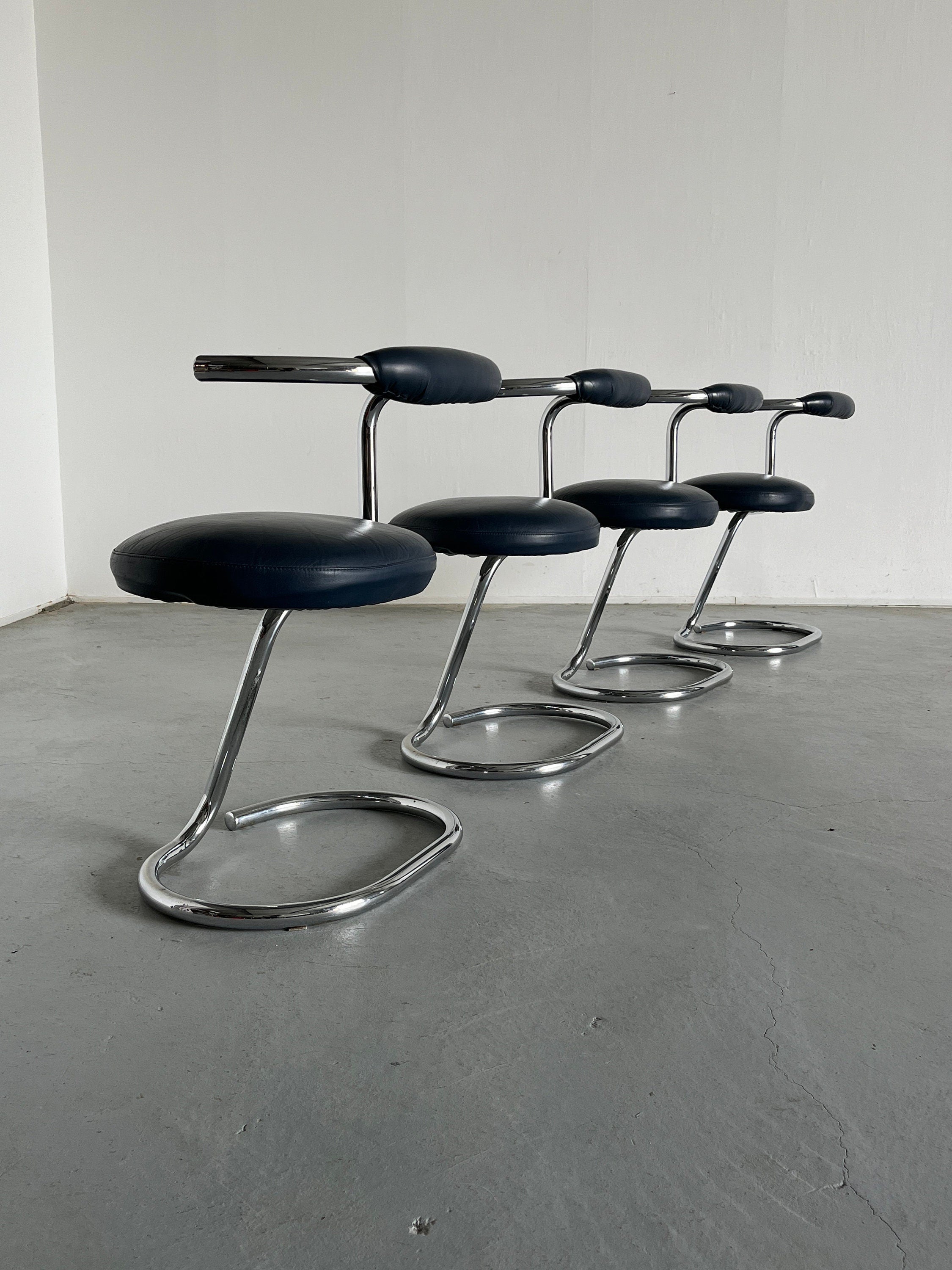 Cobra Chairs by Giotto Stoppino in Dark Blue Faux Leather, 1970s Italy