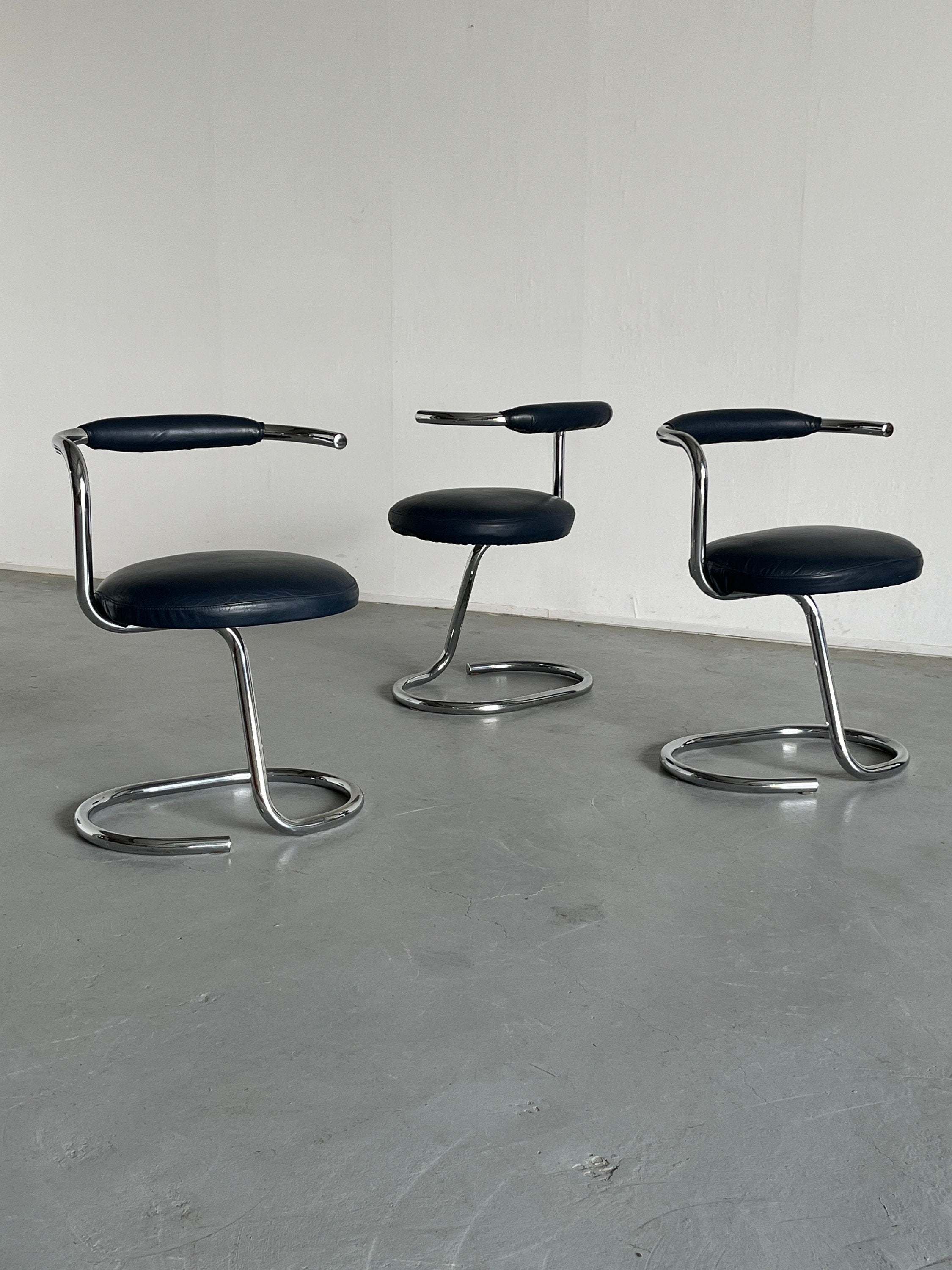 Cobra Chairs by Giotto Stoppino in Dark Blue Faux Leather, 1970s Italy