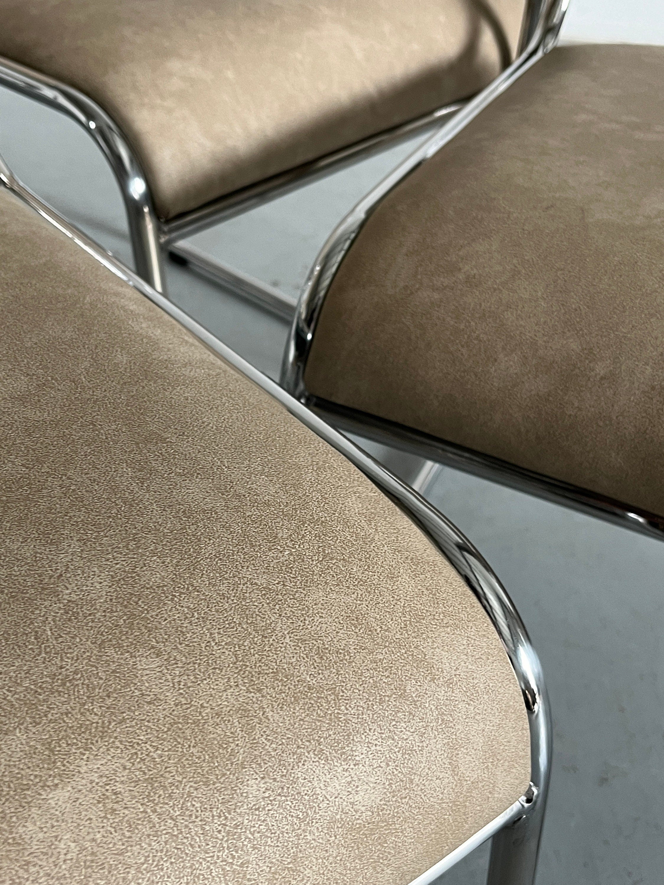 Bauhaus Chromed Steel and Beige Faux Leather Dining Chairs, 1990s