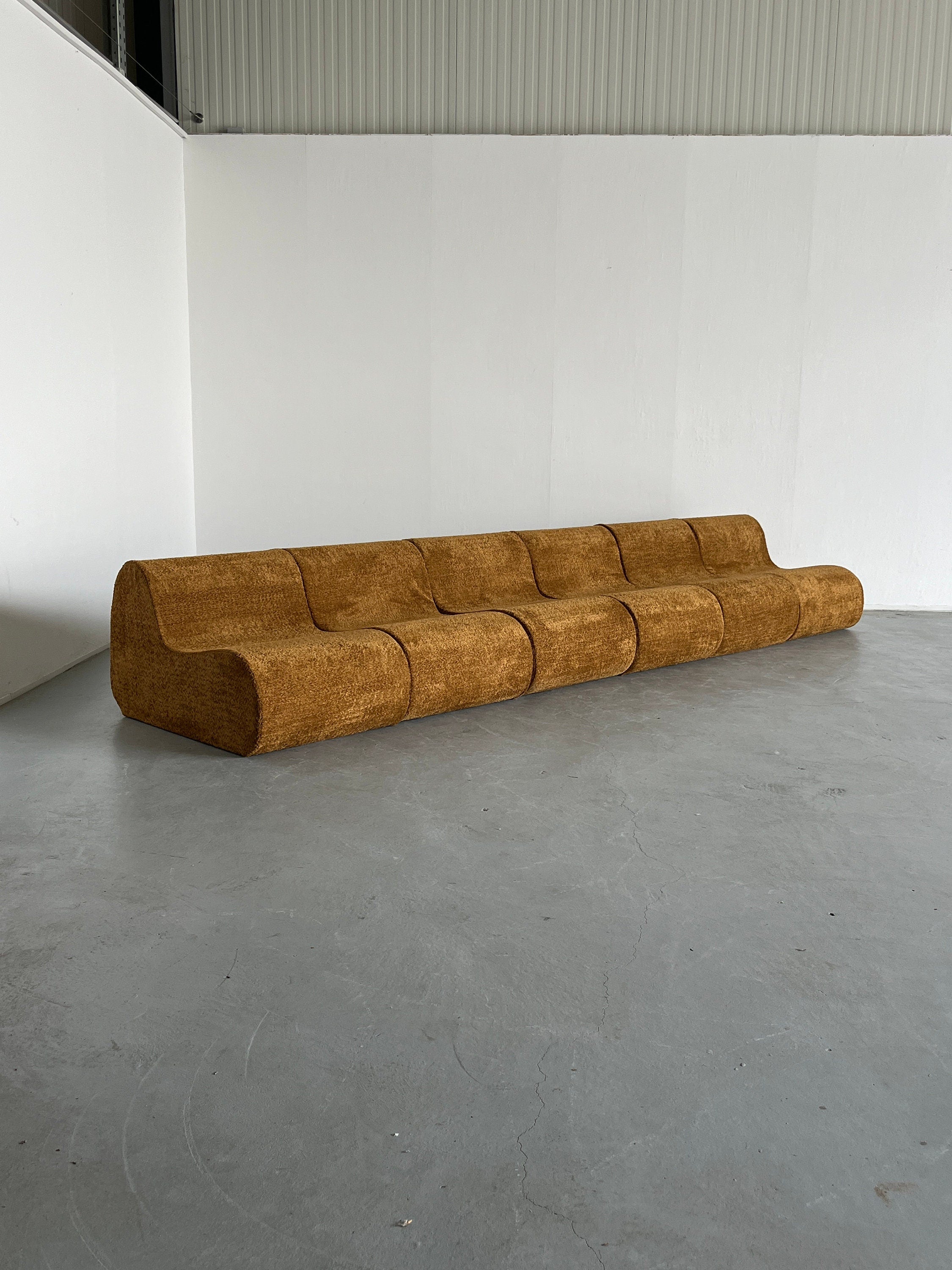 Italian Mid-Century-Modern Modular Sofa or Seating Set in Ochre Boucle, 1970s Italy