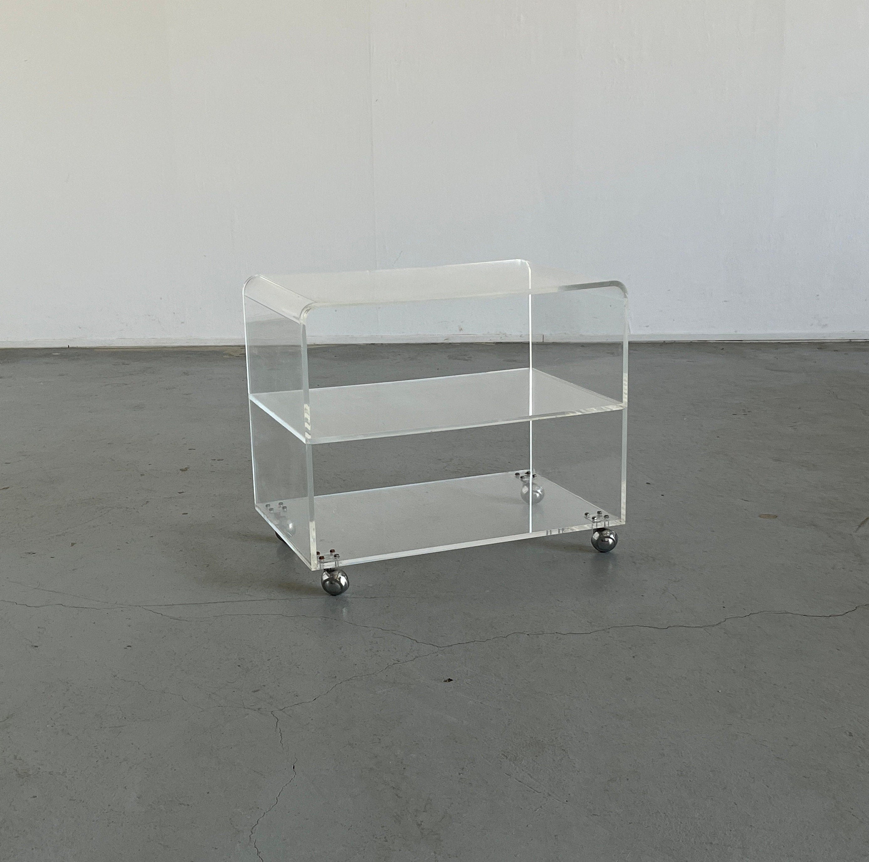 Plexiglass Lucite Etagere Rolling Shelf, Italy 1980s