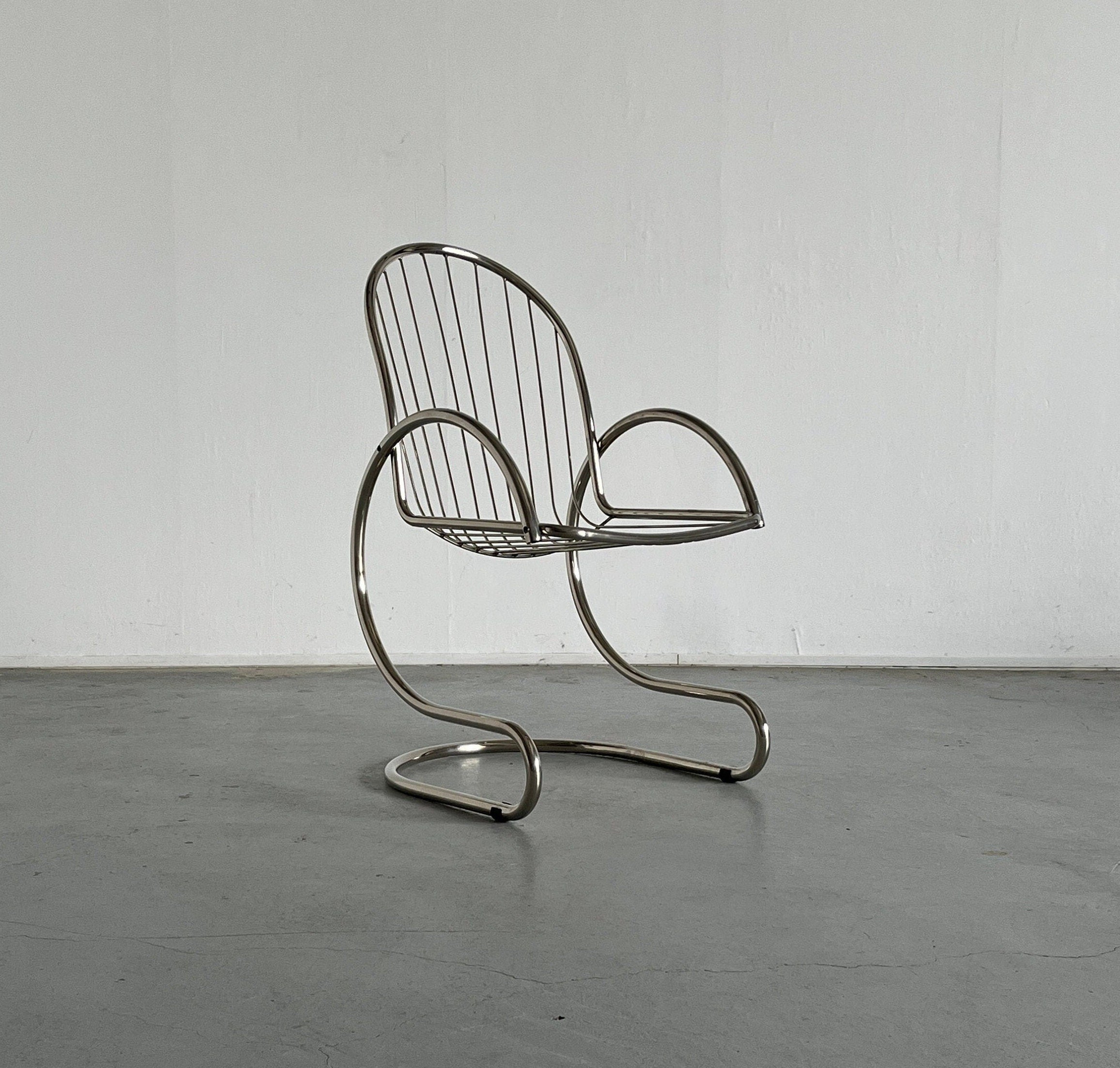 Tubular Steel Chair in Style of Gastone Rinaldi, 1980s Italy