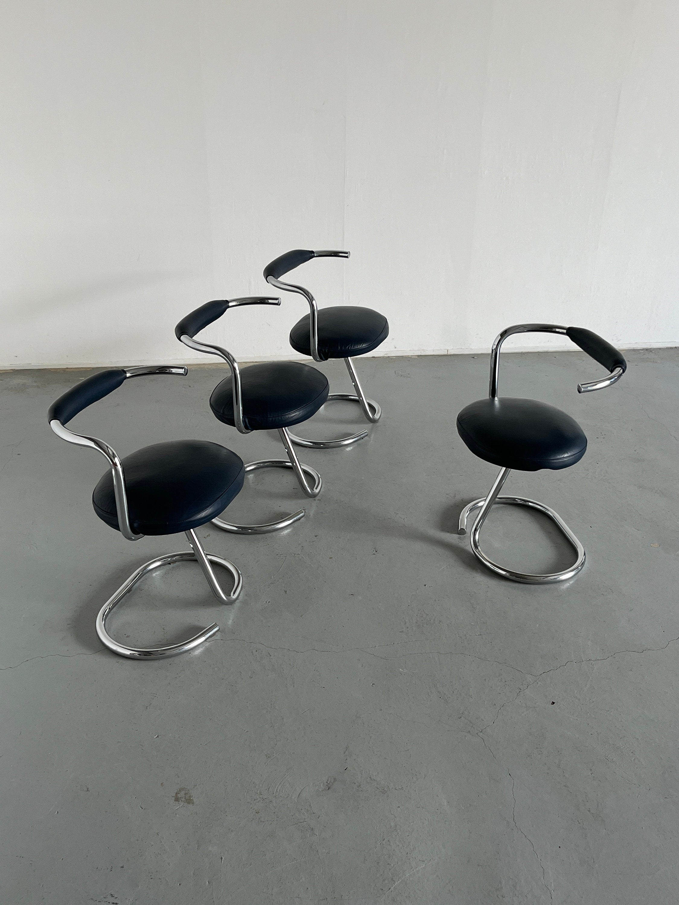 Cobra Chairs by Giotto Stoppino in Dark Blue Faux Leather, 1970s Italy