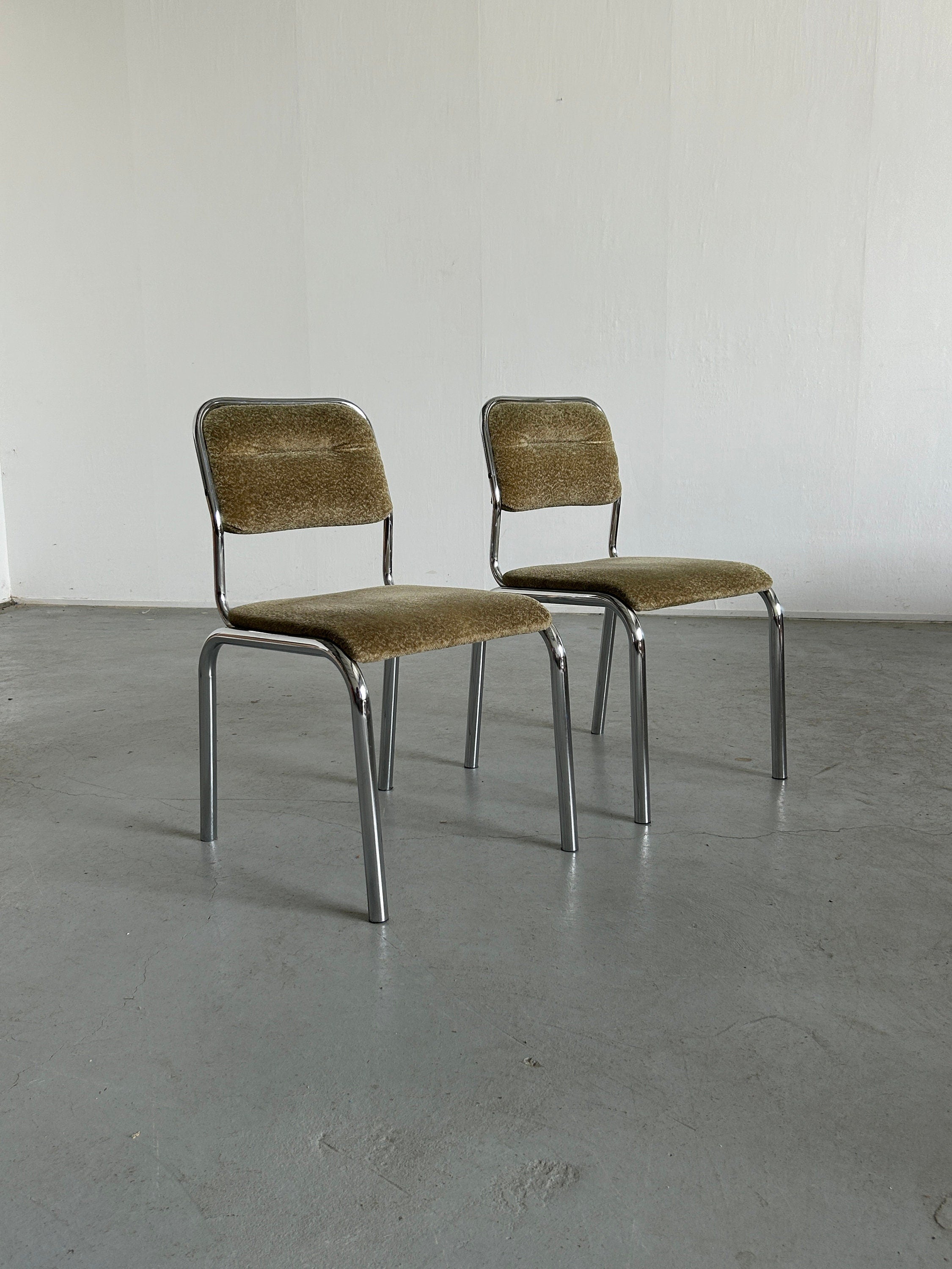 Chrome and Green Upholstery Diner Chairs, 1980s European