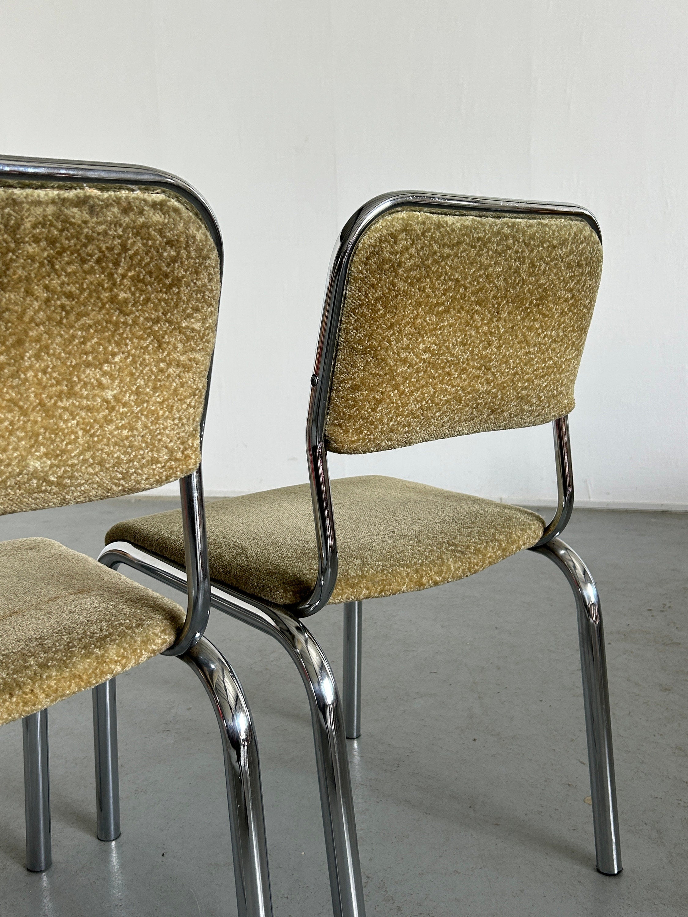 Chrome and Green Upholstery Diner Chairs, 1980s European