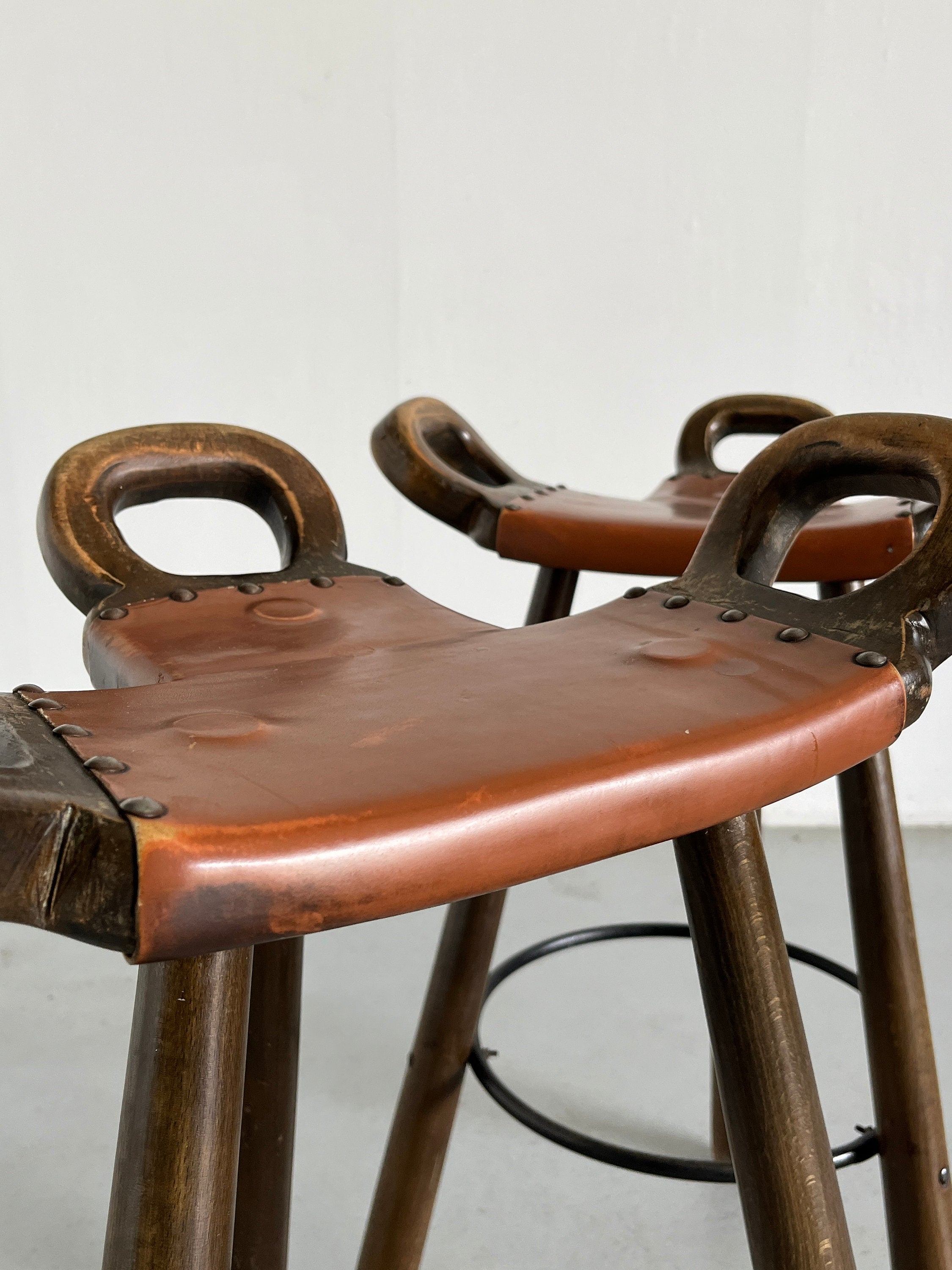 Brutalist Bar Stools "Marbella" Attributed to Sergio Rodrigues, Spain 1970s