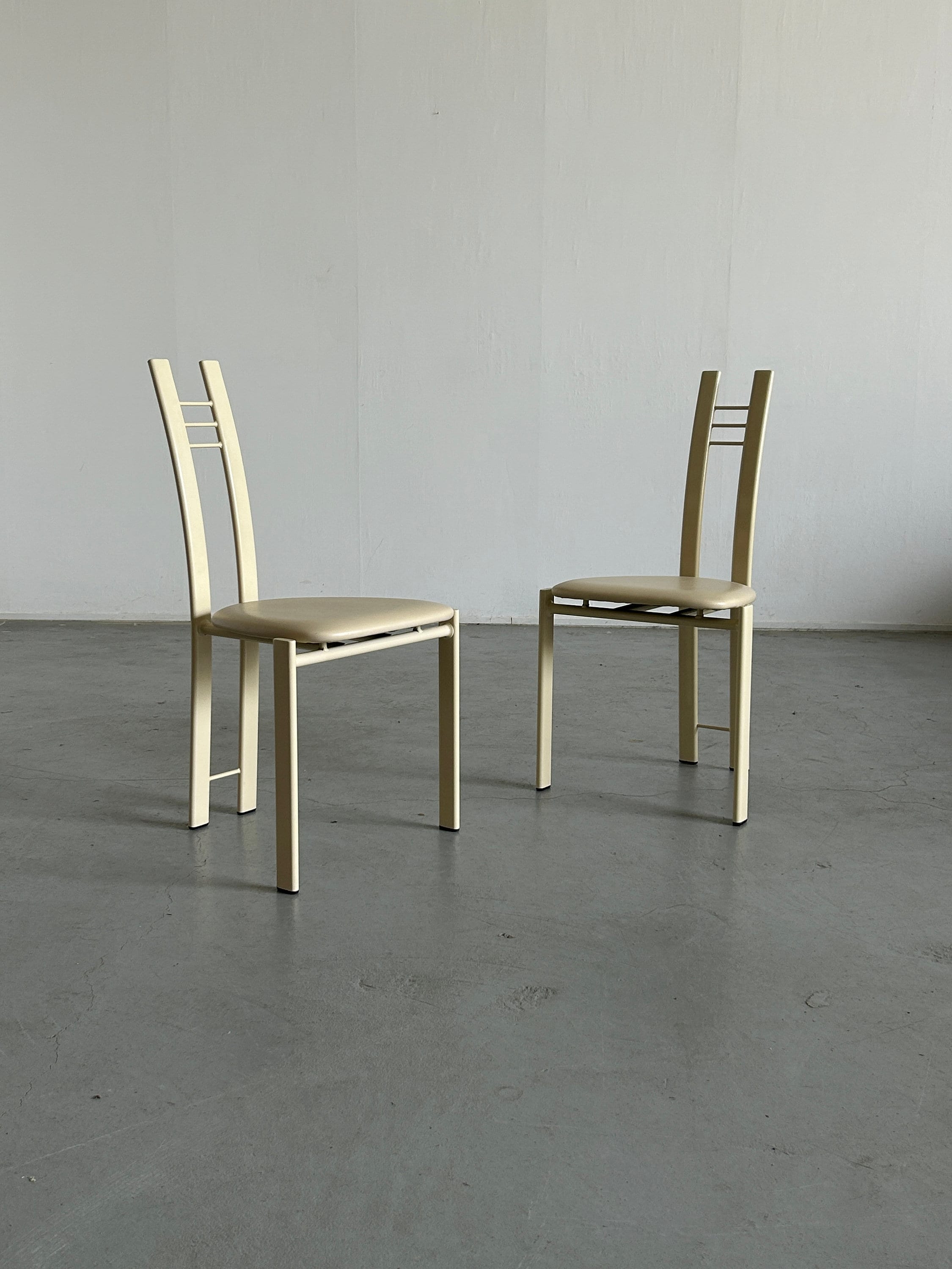 Pair of Brutalist Postmodern Metal and Faux Leather Chairs, 1980s.