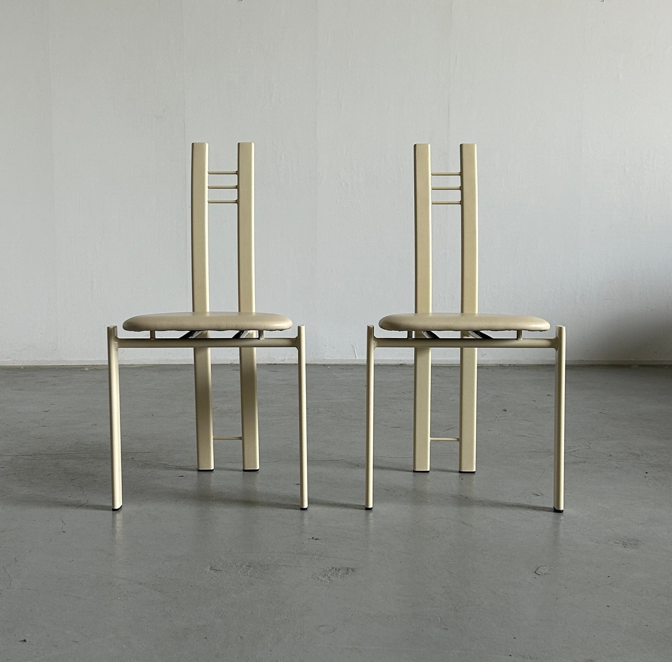 Pair of Brutalist Postmodern Metal and Faux Leather Chairs, 1980s.