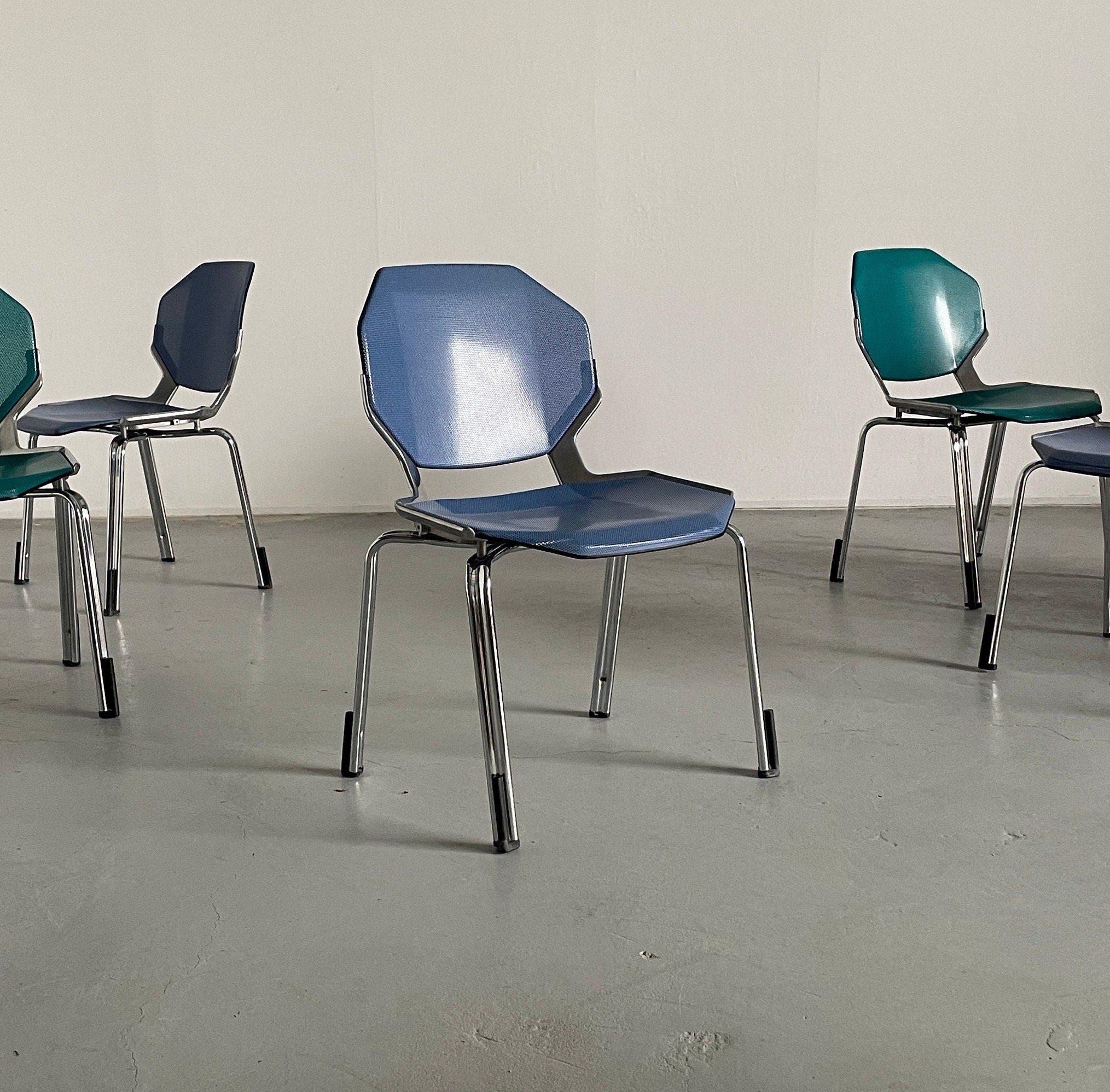 Futuristic Octagonal Metal Stackable Dining Chairs
