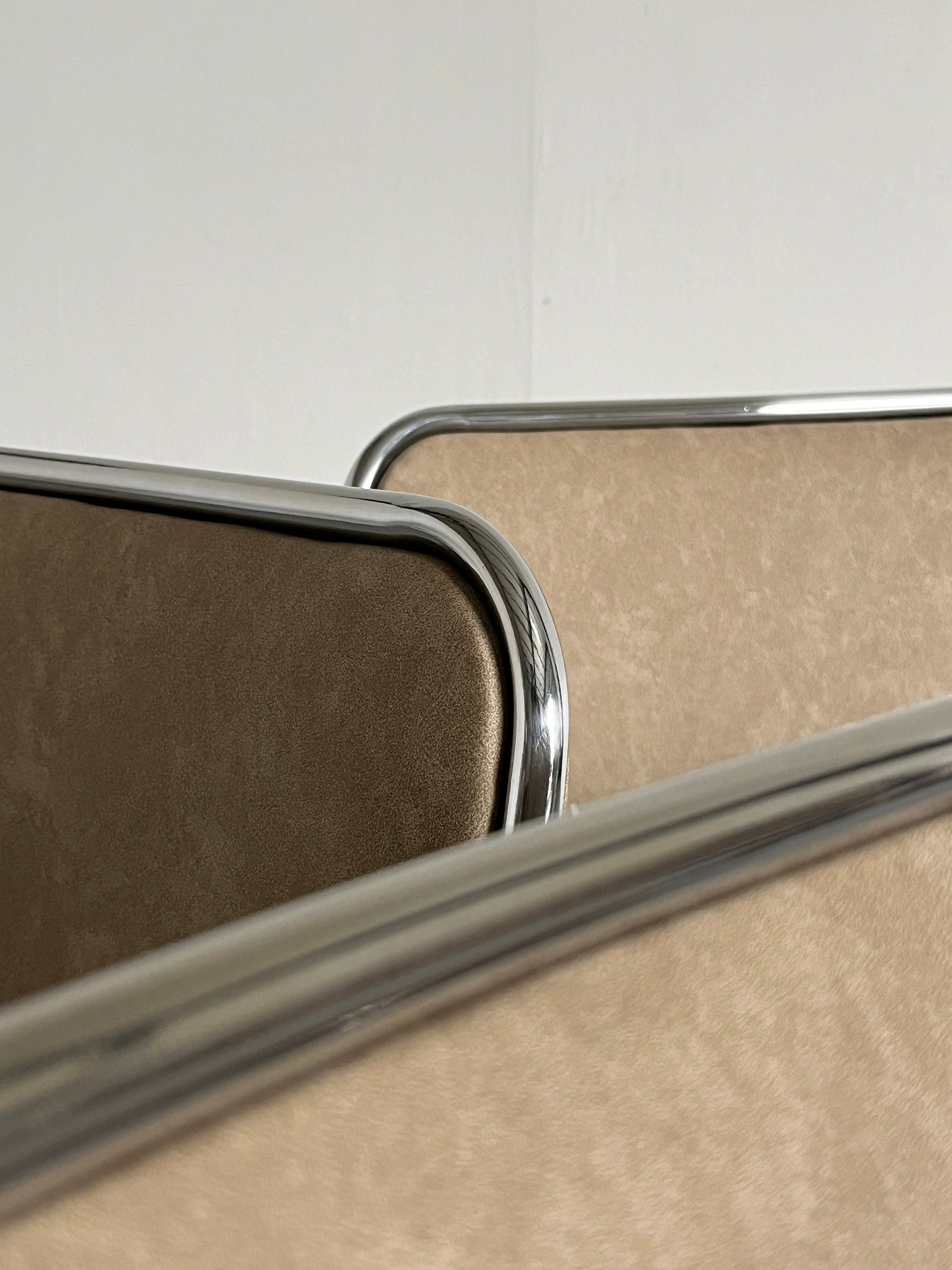 Bauhaus Chromed Steel and Beige Faux Leather Dining Chairs, 1990s