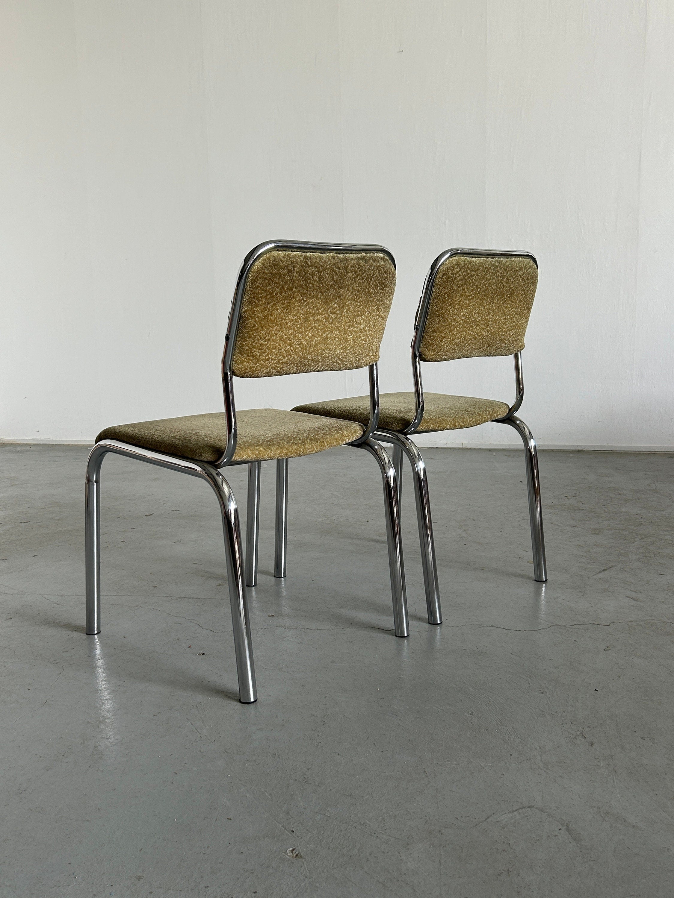 Chrome and Green Upholstery Diner Chairs, 1980s European