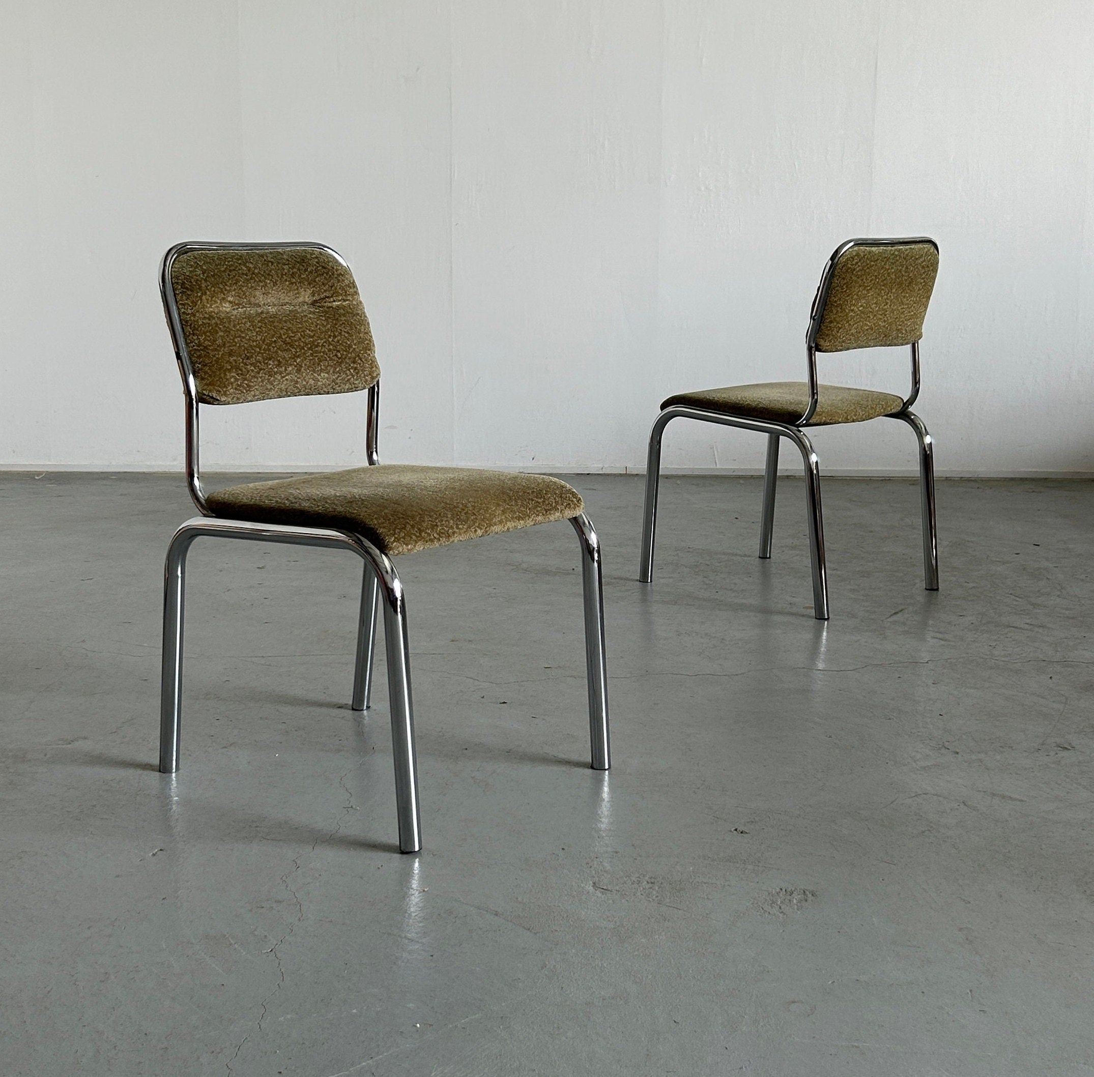 Chrome and Green Upholstery Diner Chairs, 1980s European