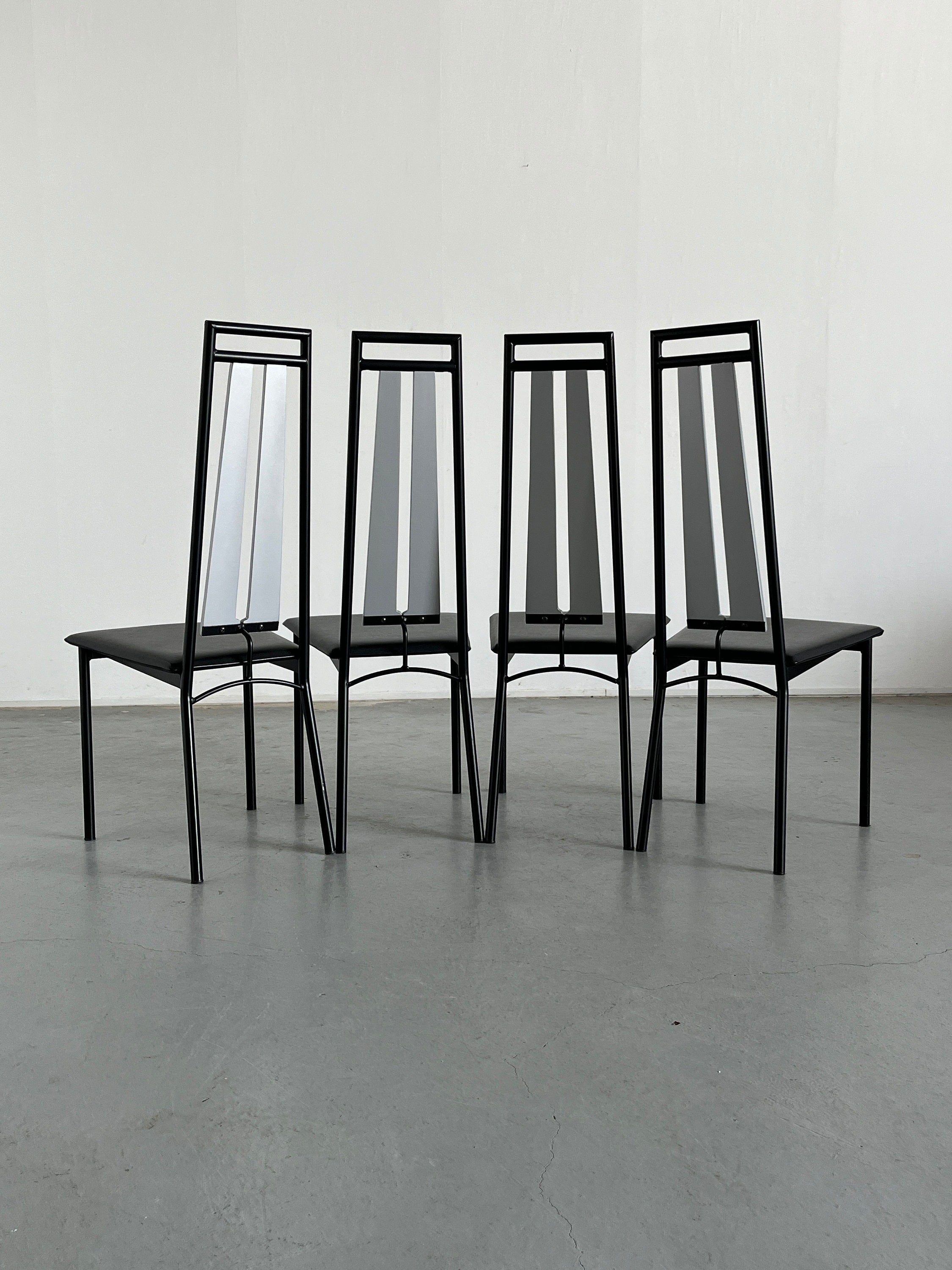 Set of 4 Brutalist High Back Dining Chairs, Italy 1980s