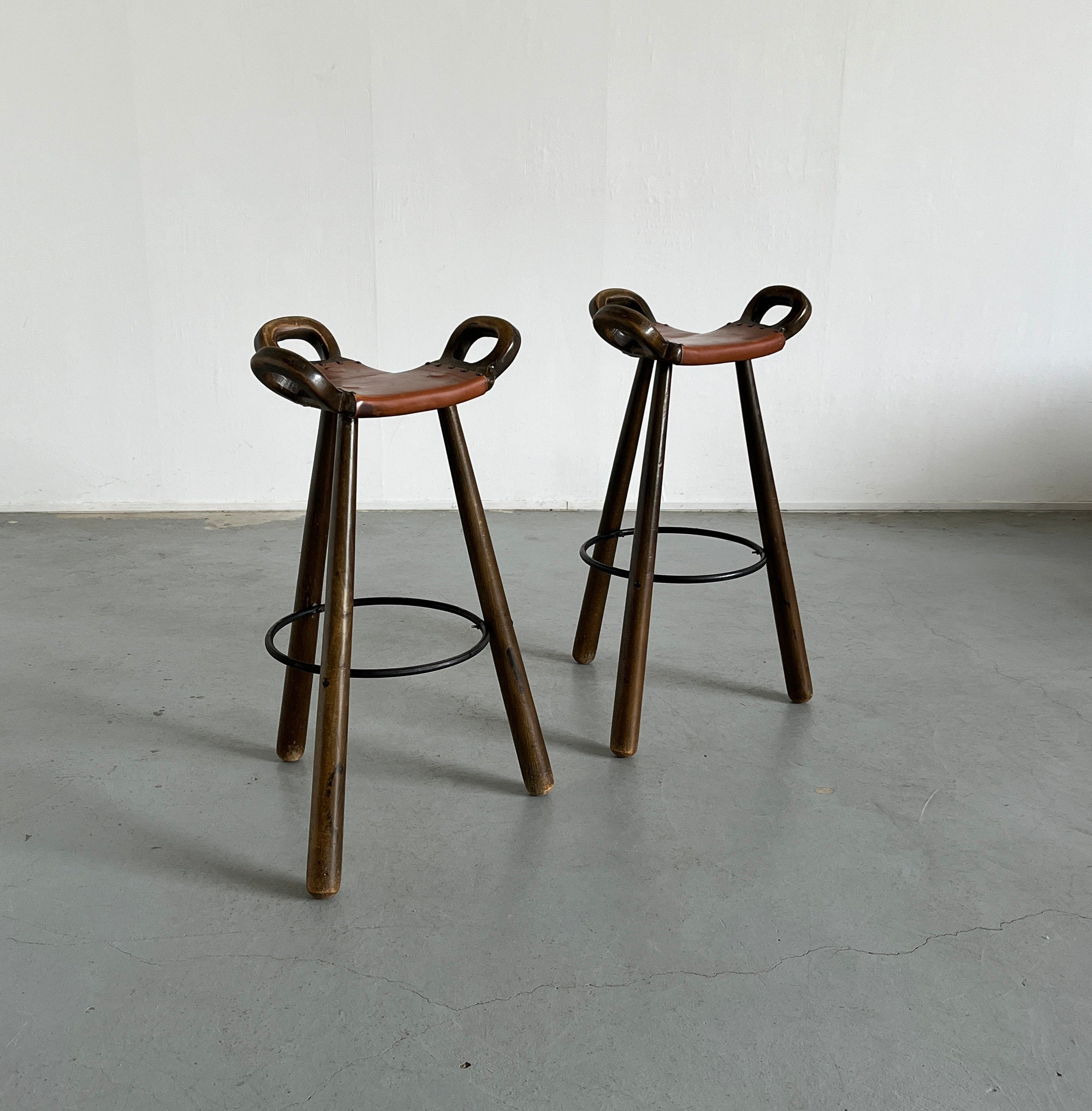 Brutalist Bar Stools "Marbella" Attributed to Sergio Rodrigues, Spain 1970s