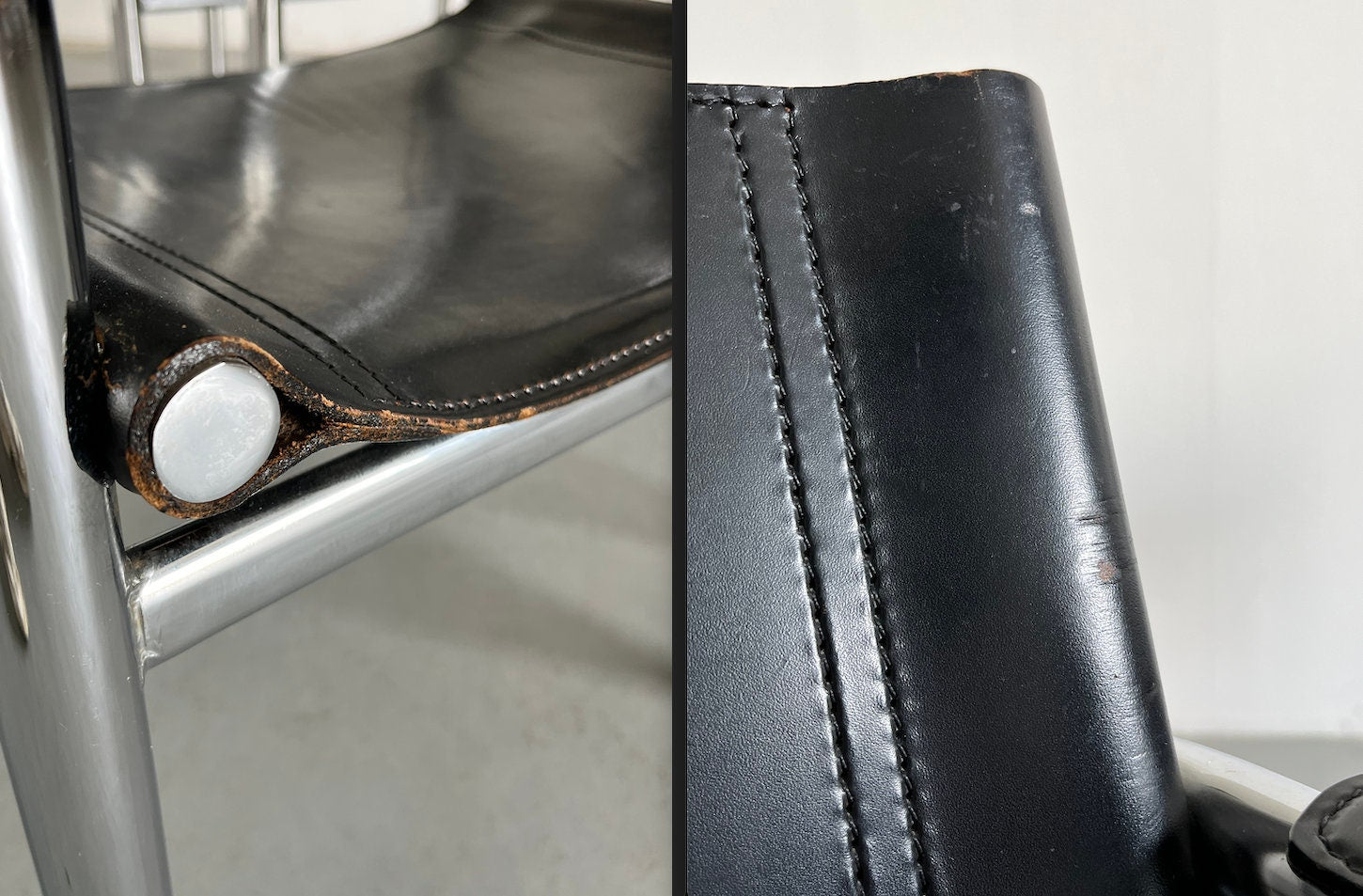 Modernist Armchairs in Tubular Frame and Black Leather, 1970s