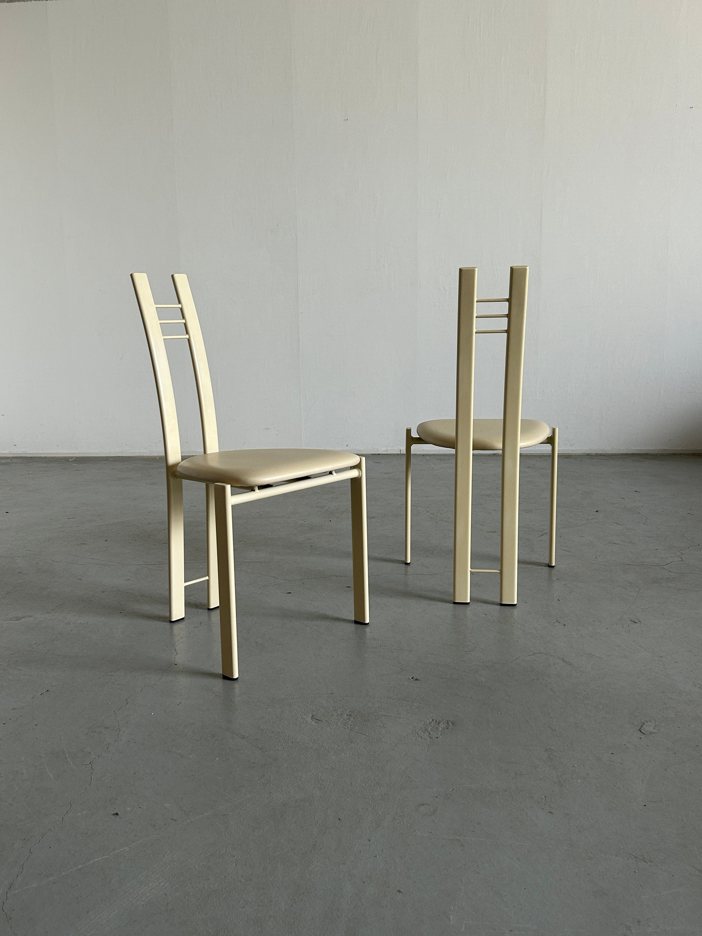 Pair of Brutalist Postmodern Metal and Faux Leather Chairs, 1980s.