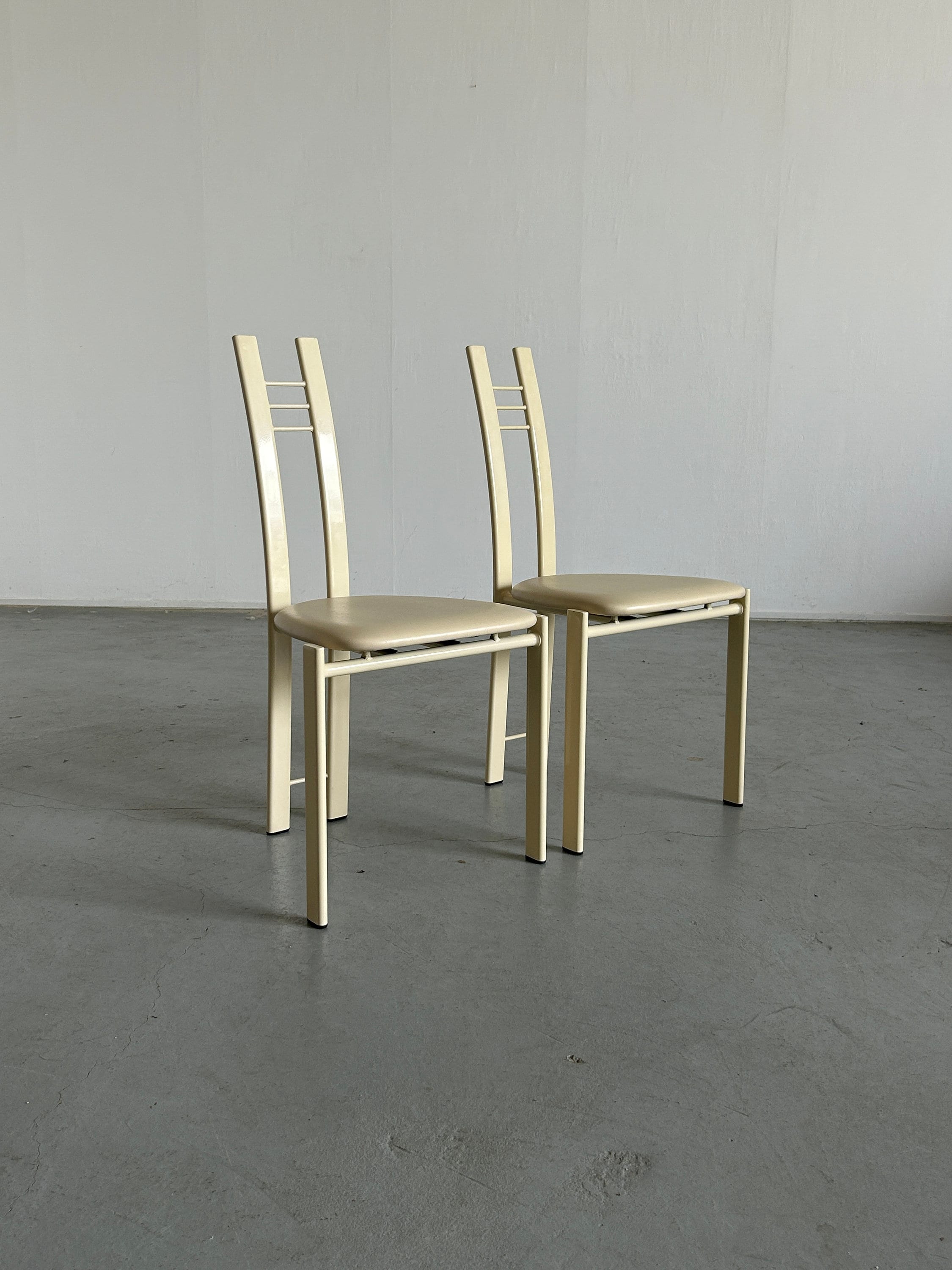 Pair of Brutalist Postmodern Metal and Faux Leather Chairs, 1980s.