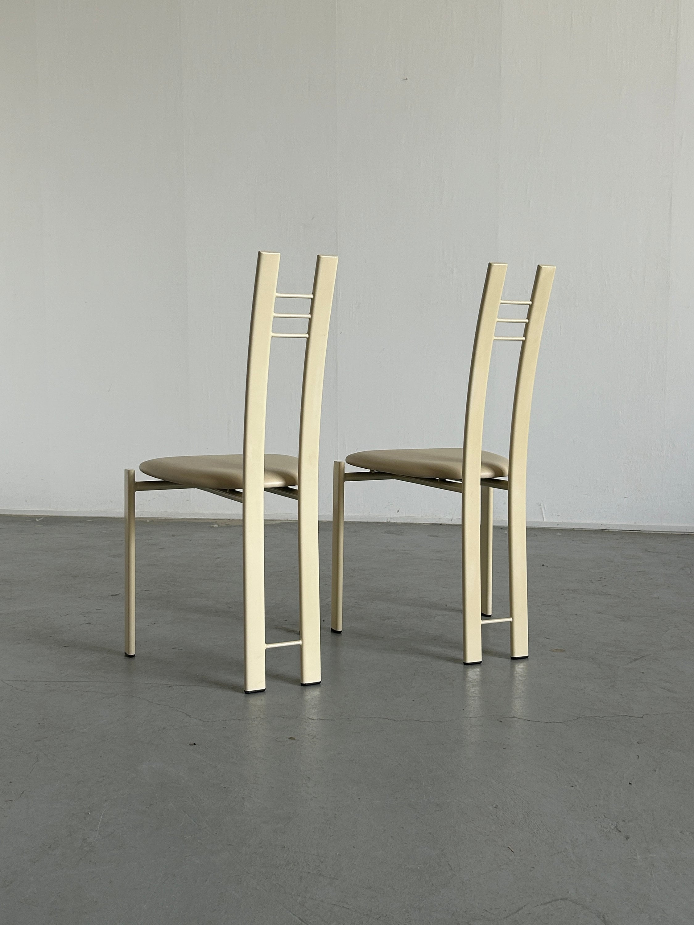 Pair of Brutalist Postmodern Metal and Faux Leather Chairs, 1980s.