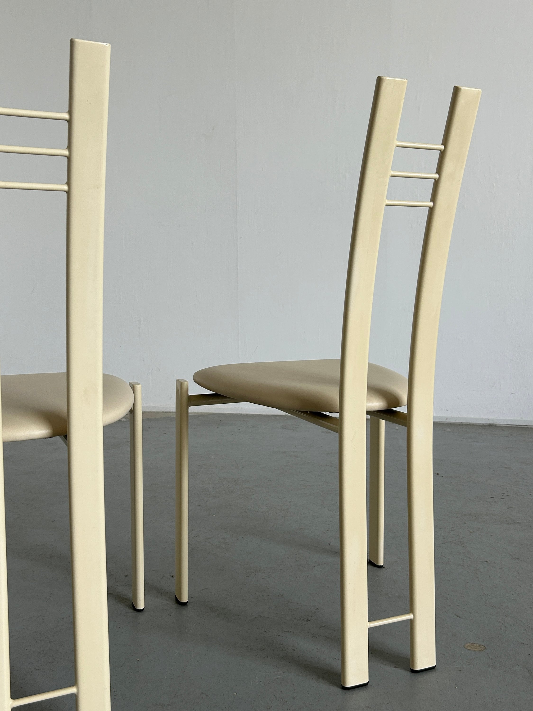 Pair of Brutalist Postmodern Metal and Faux Leather Chairs, 1980s.