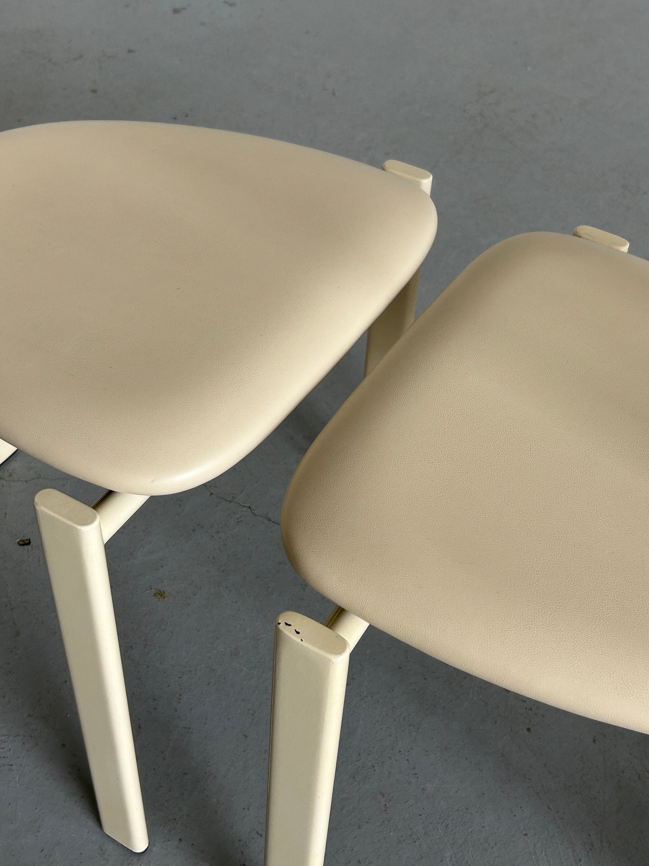 Pair of Brutalist Postmodern Metal and Faux Leather Chairs, 1980s.