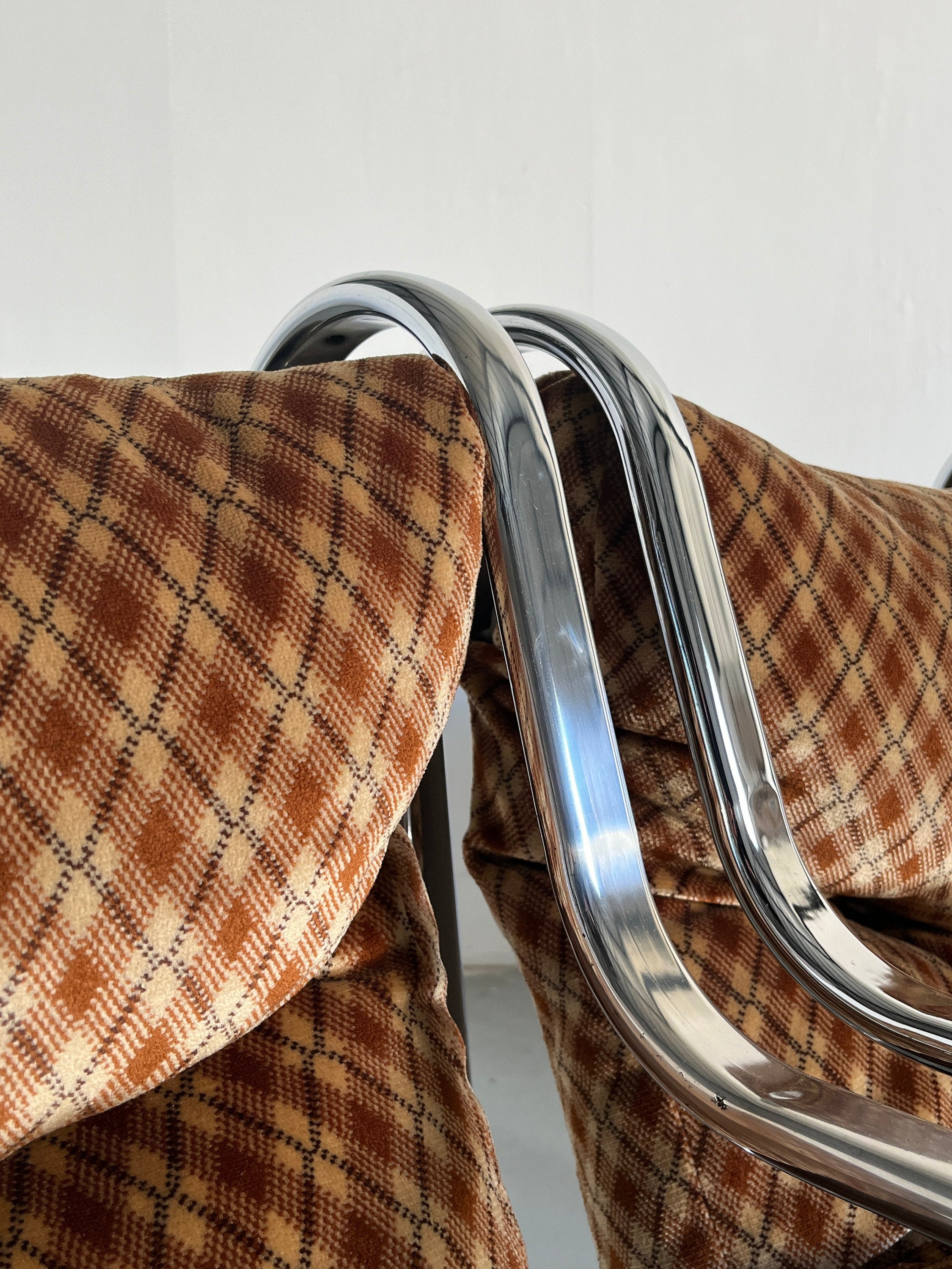 Mid-Century Lounge Chairs in Argyle Wool and Chromed Steel, 1970s