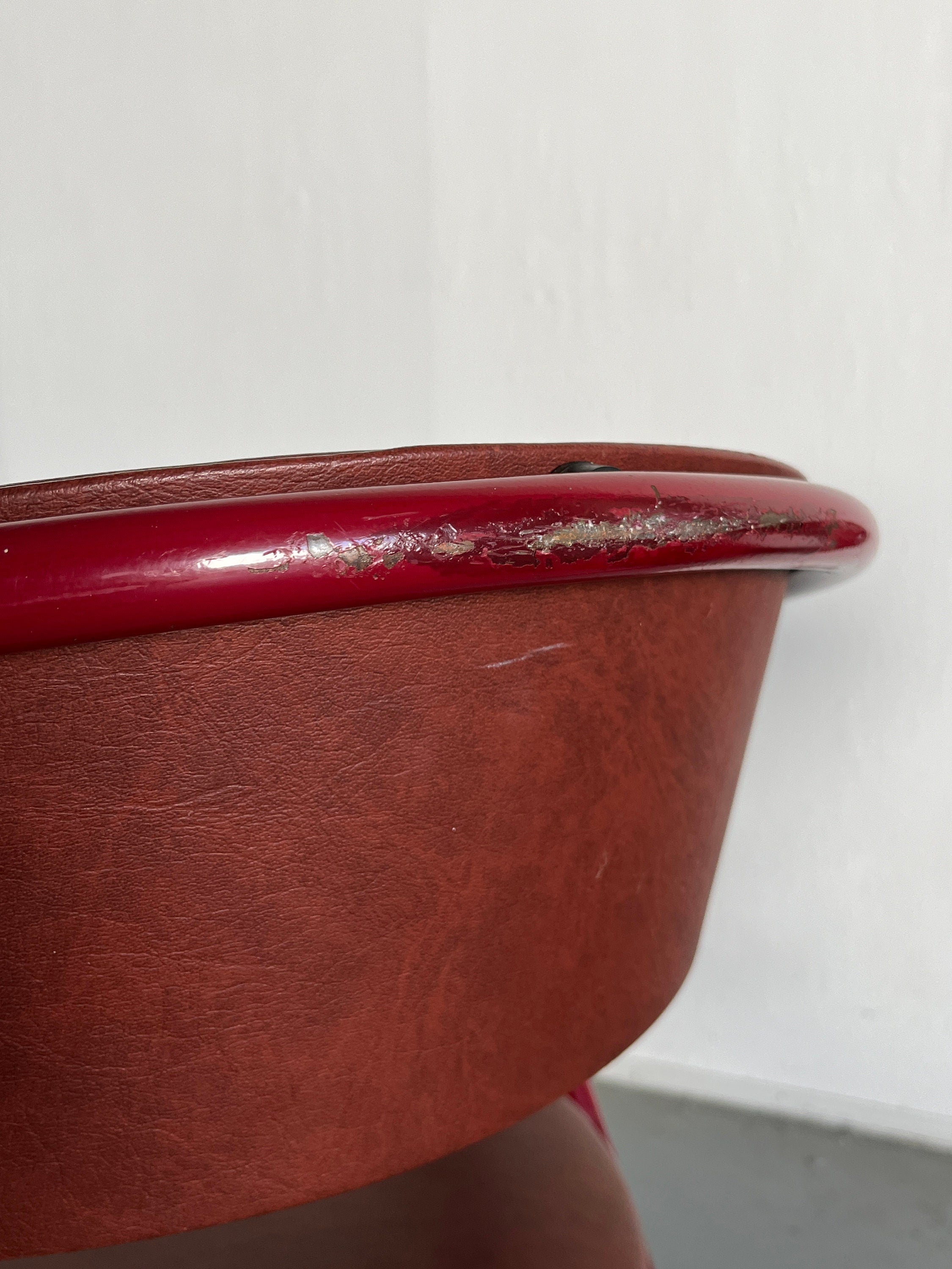 Postmodern Dining Chairs in Cherry Red Faux Leather and Curved Metal