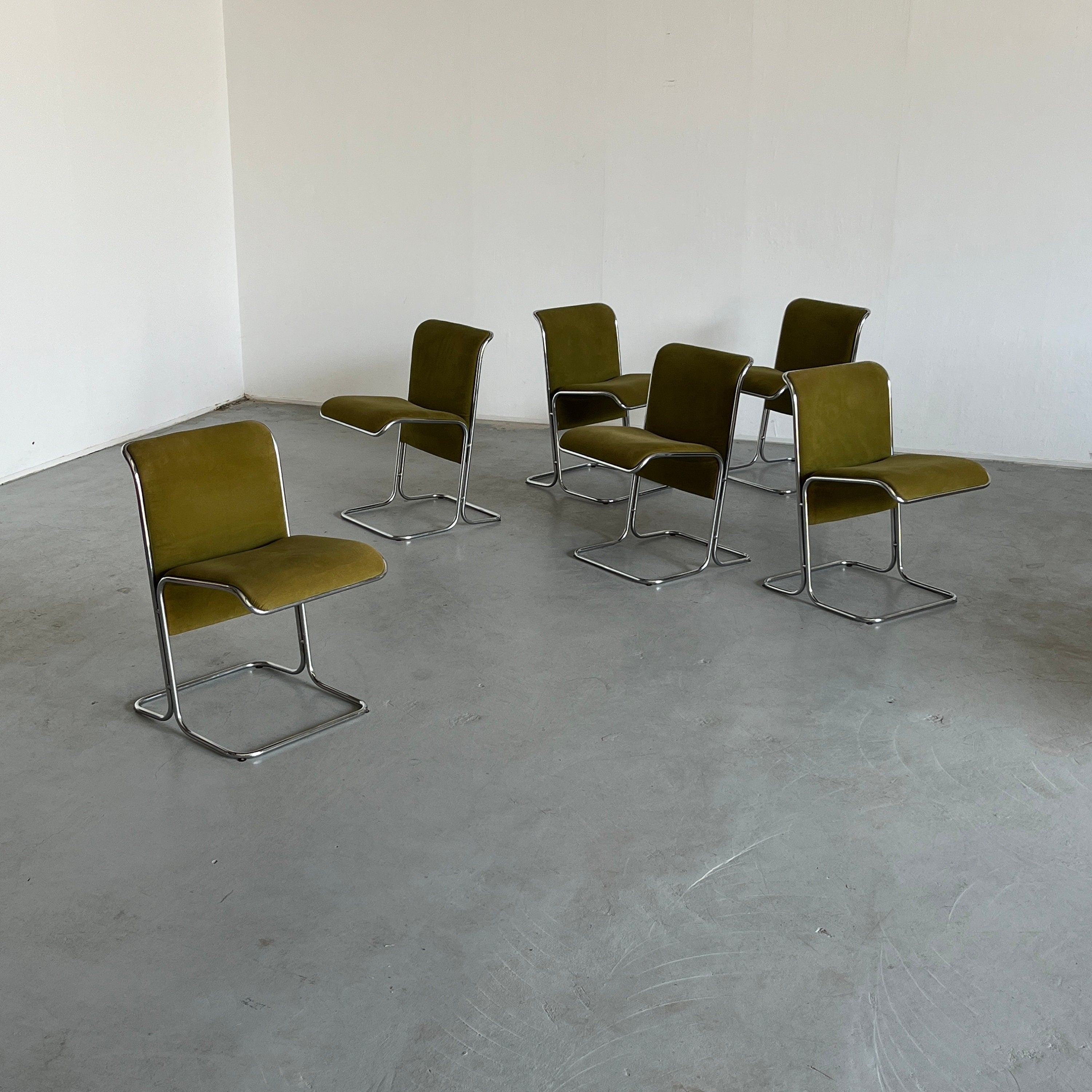"Calla" Dining Chairs by Antonio Ari Colombo for Arflex, Olive Green Velvet, 1970s