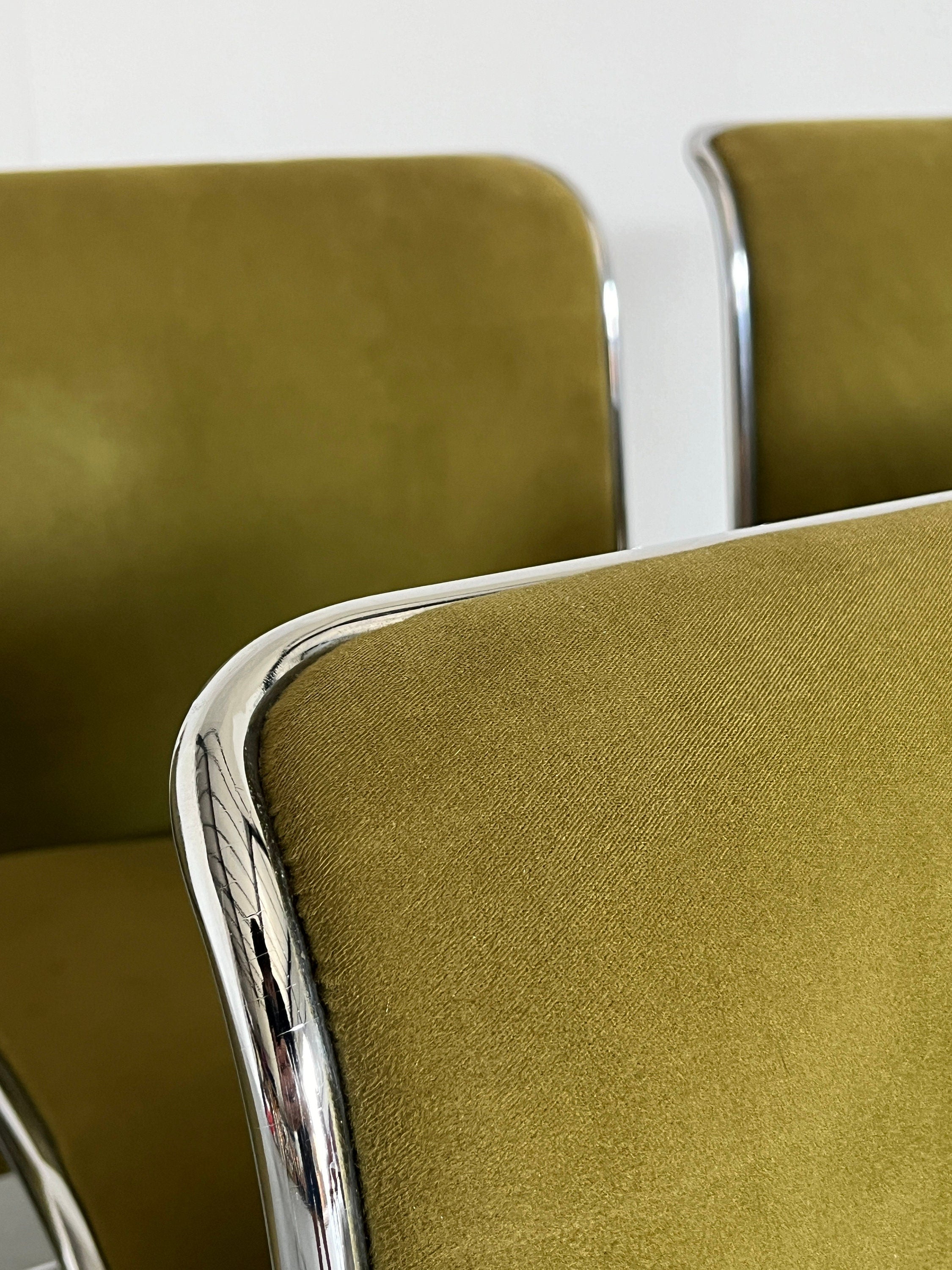 "Calla" Dining Chairs by Antonio Ari Colombo for Arflex, Olive Green Velvet, 1970s