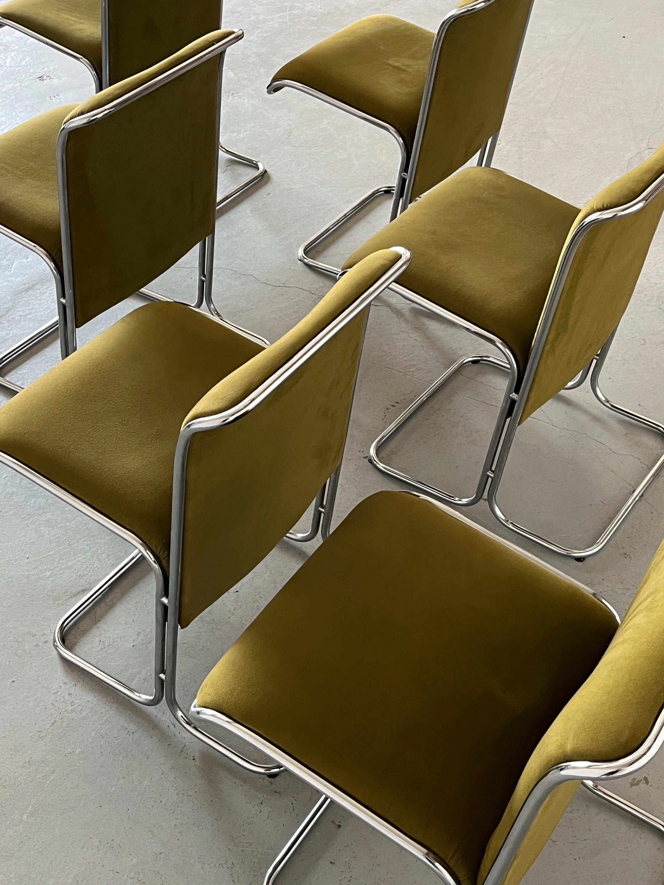 "Calla" Dining Chairs by Antonio Ari Colombo for Arflex, Olive Green Velvet, 1970s