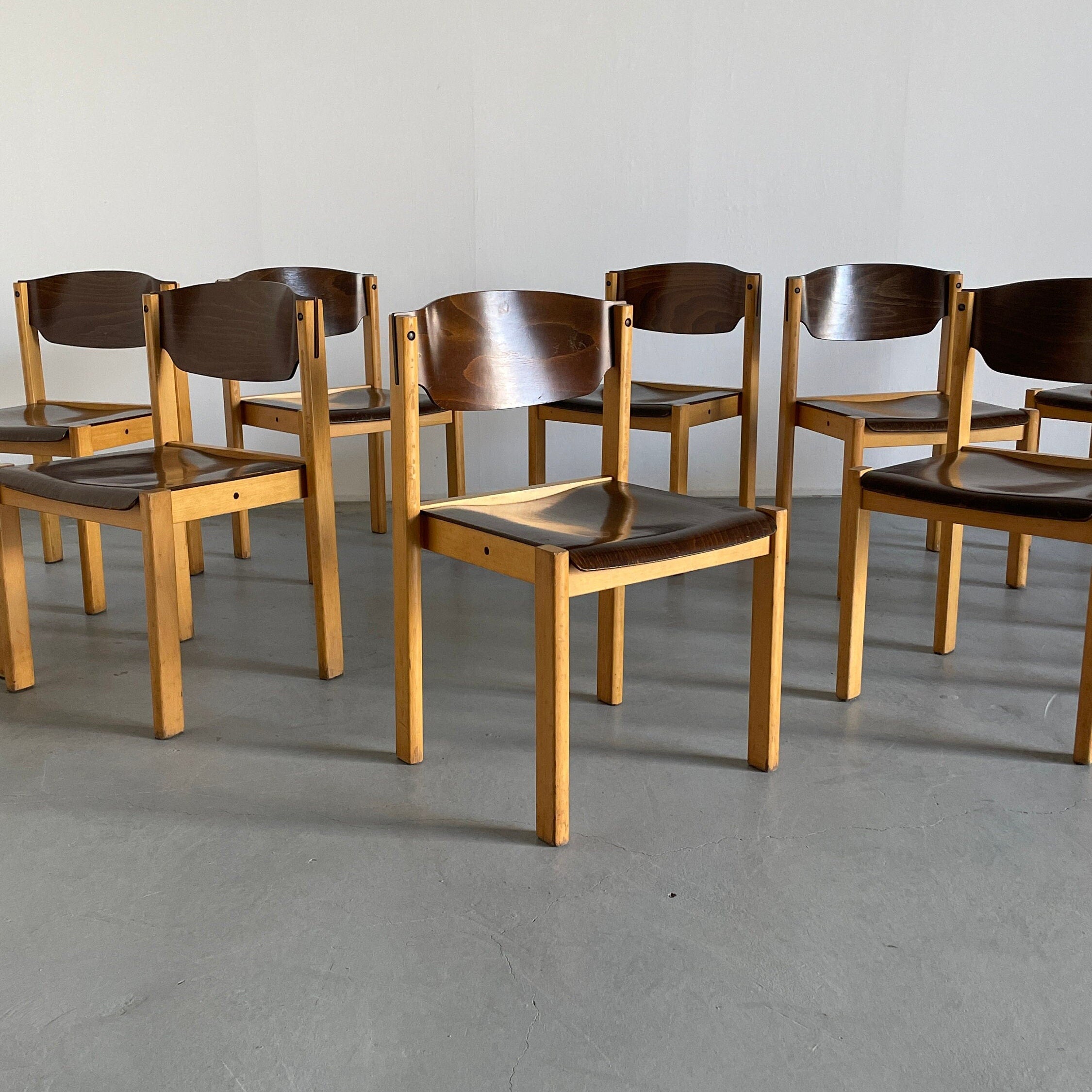 Mid-Century Modern Stackable Beechwood Chairs, 1970s