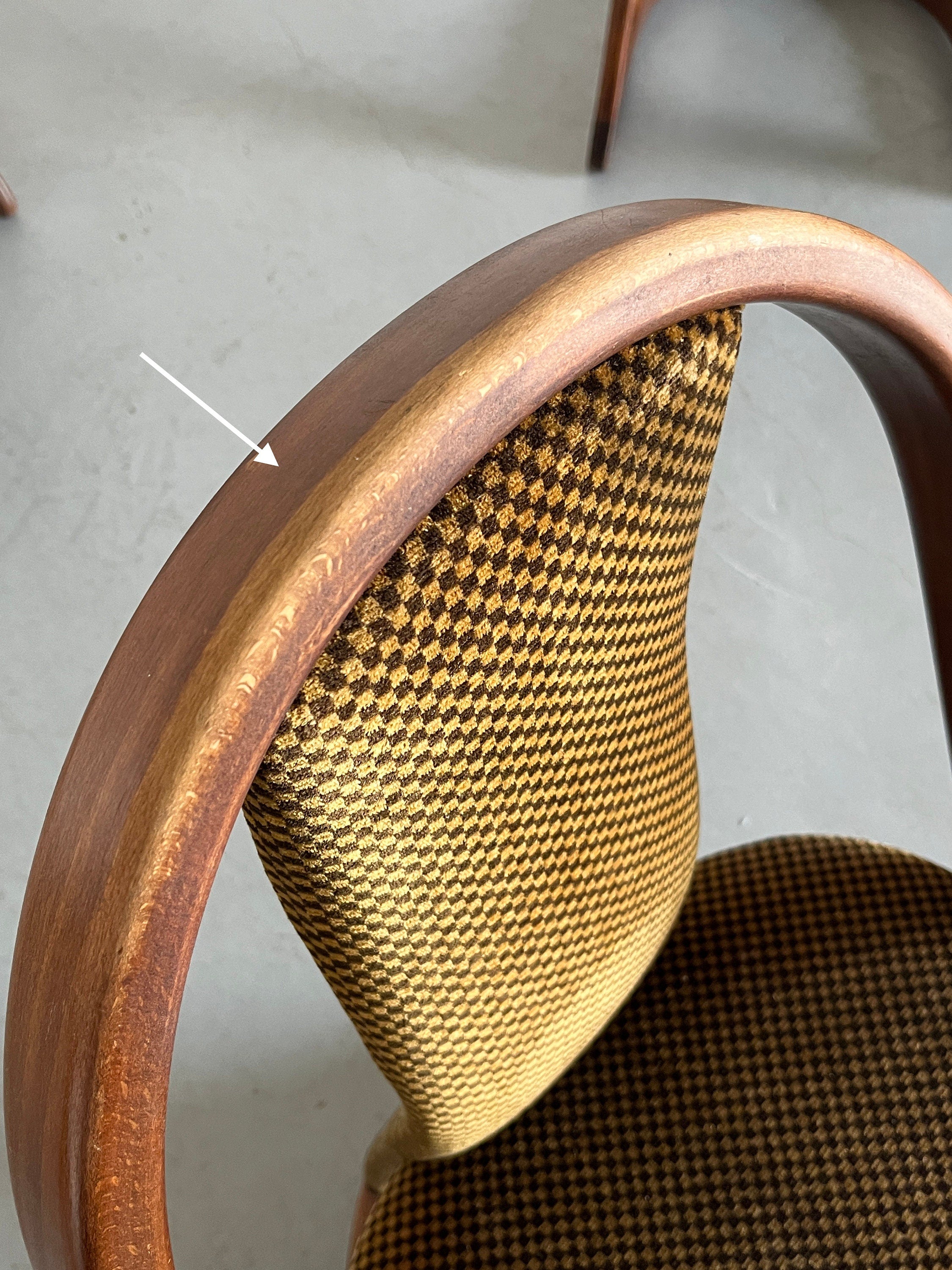 Dining Chairs with Checkered Upholstery and Curved Wooden Frame, Germany 1970s