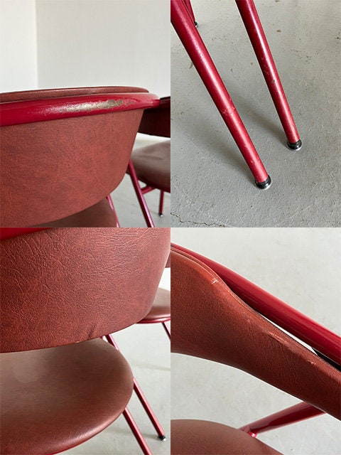 Postmodern Dining Chairs in Cherry Red Faux Leather