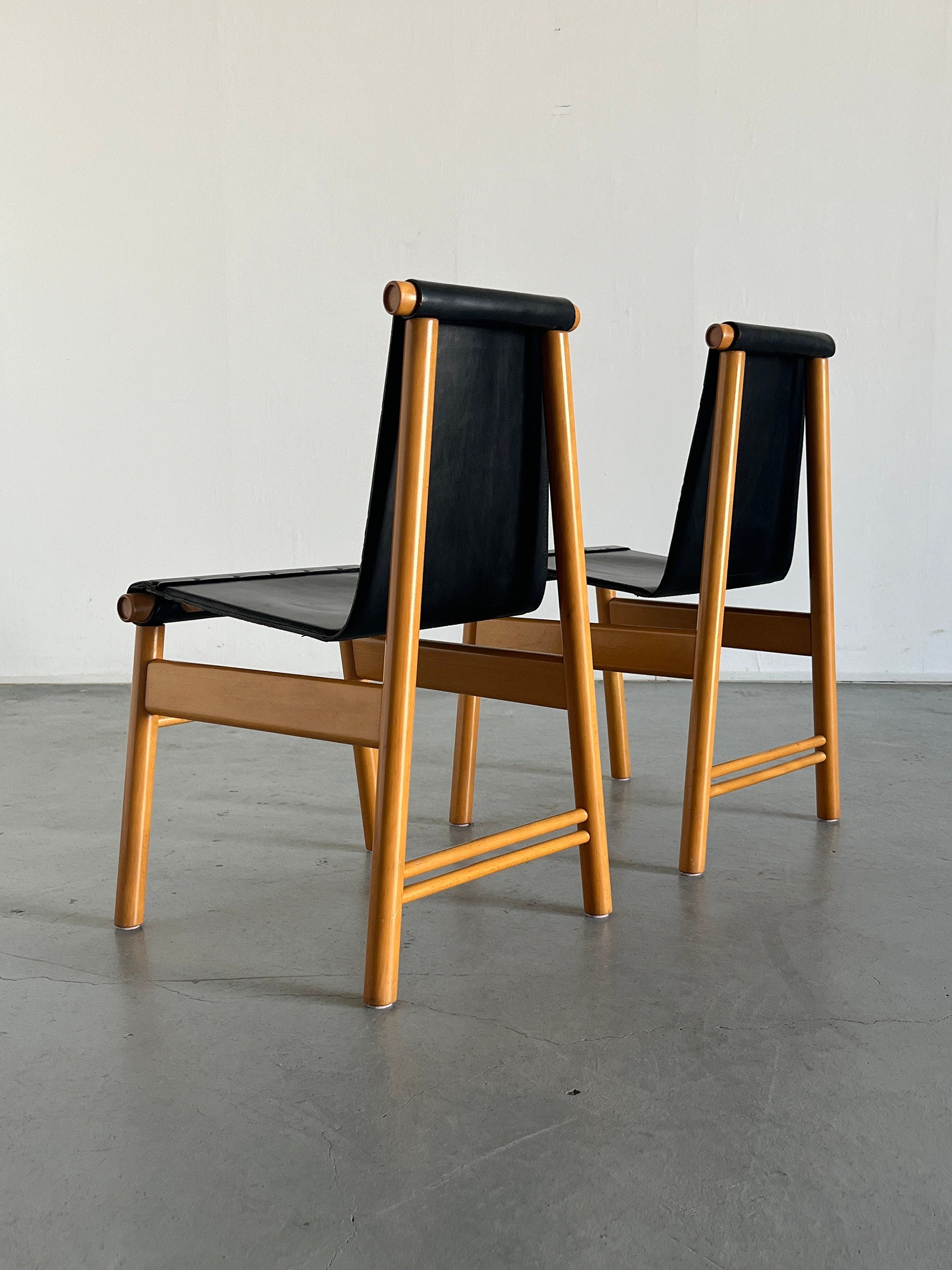 Pair of Sculptural Mid-Century Chairs, Leather and Wood, 1970s Italy