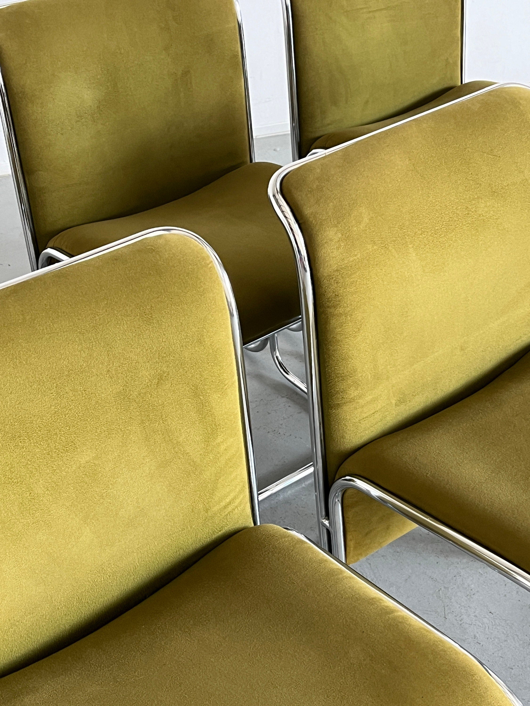 "Calla" Dining Chairs by Antonio Ari Colombo for Arflex, Olive Green Velvet, 1970s