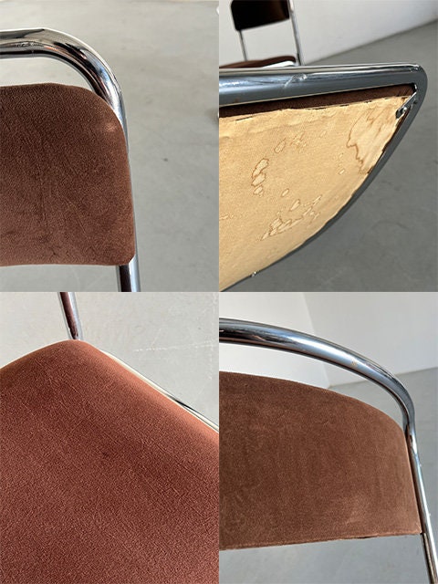 Italian Chairs, Dark Brown Upholstery and Chromed Tubular Steel Frame
