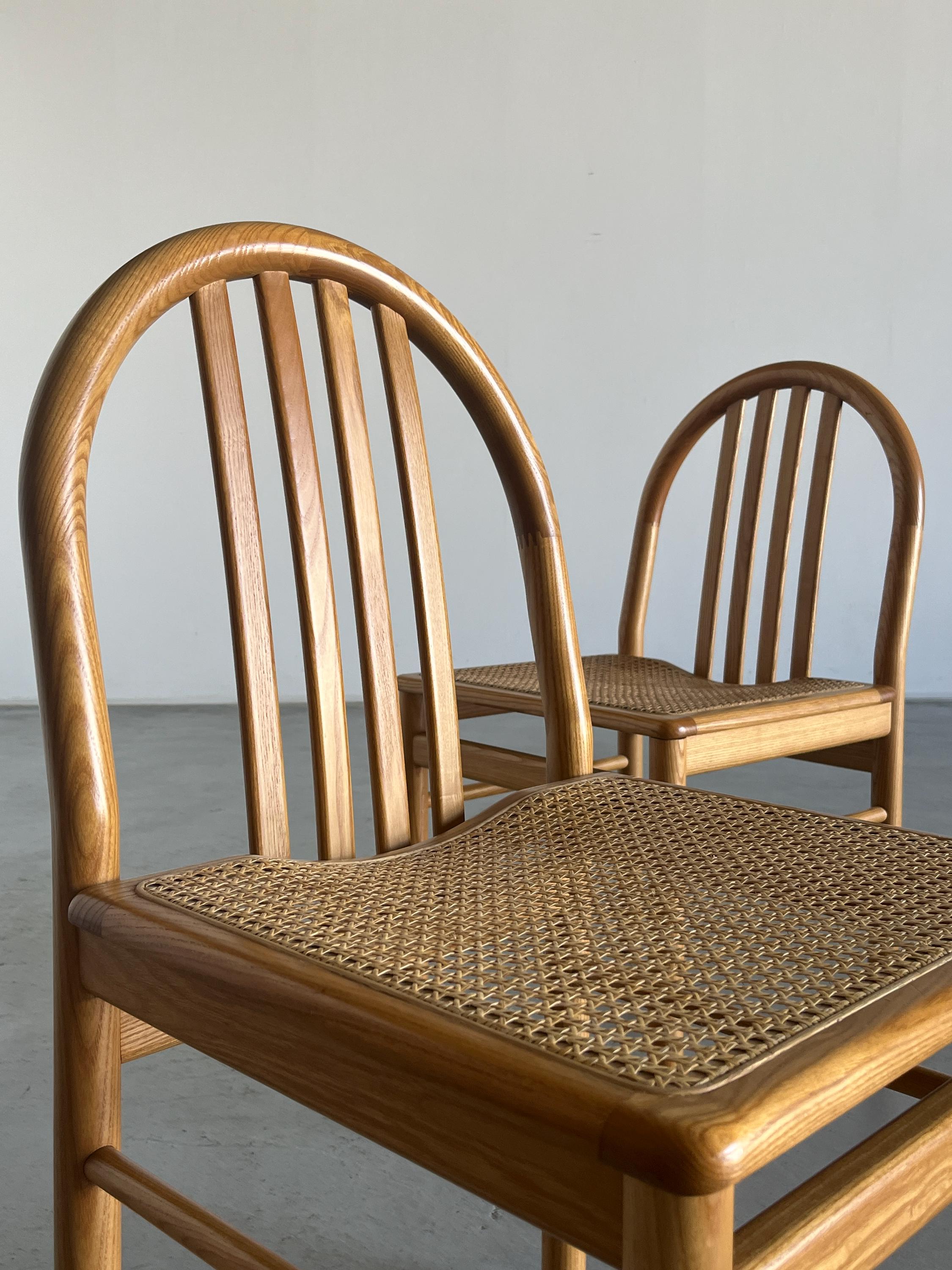 Pair of Chairs in Lacquered Wood and Cane, Annig Sarian Style, 1980s