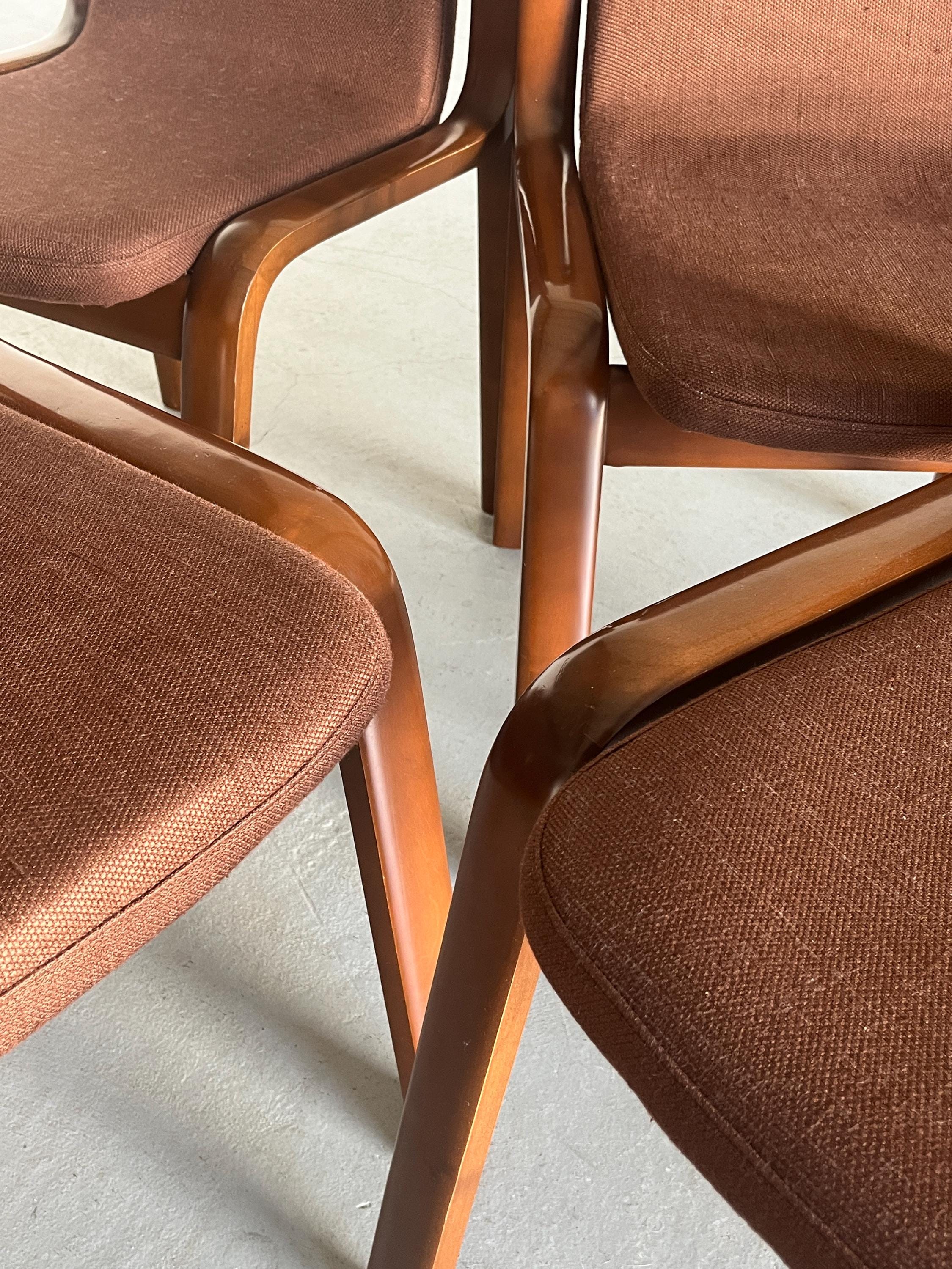 Mid-Century Modern Bentwood Dining Chairs in Dark Brown Upholstery, 1980s