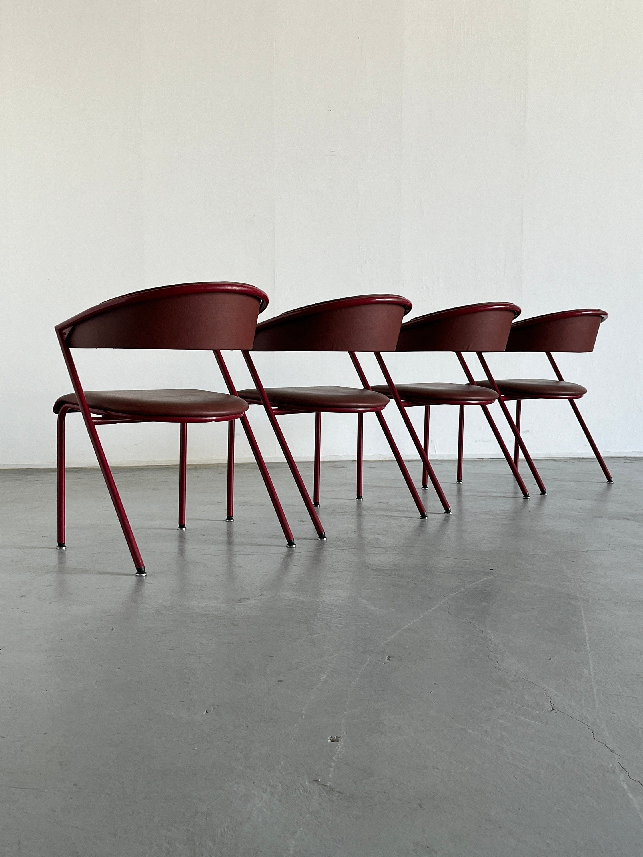 Postmodern Dining Chairs in Cherry Red Faux Leather