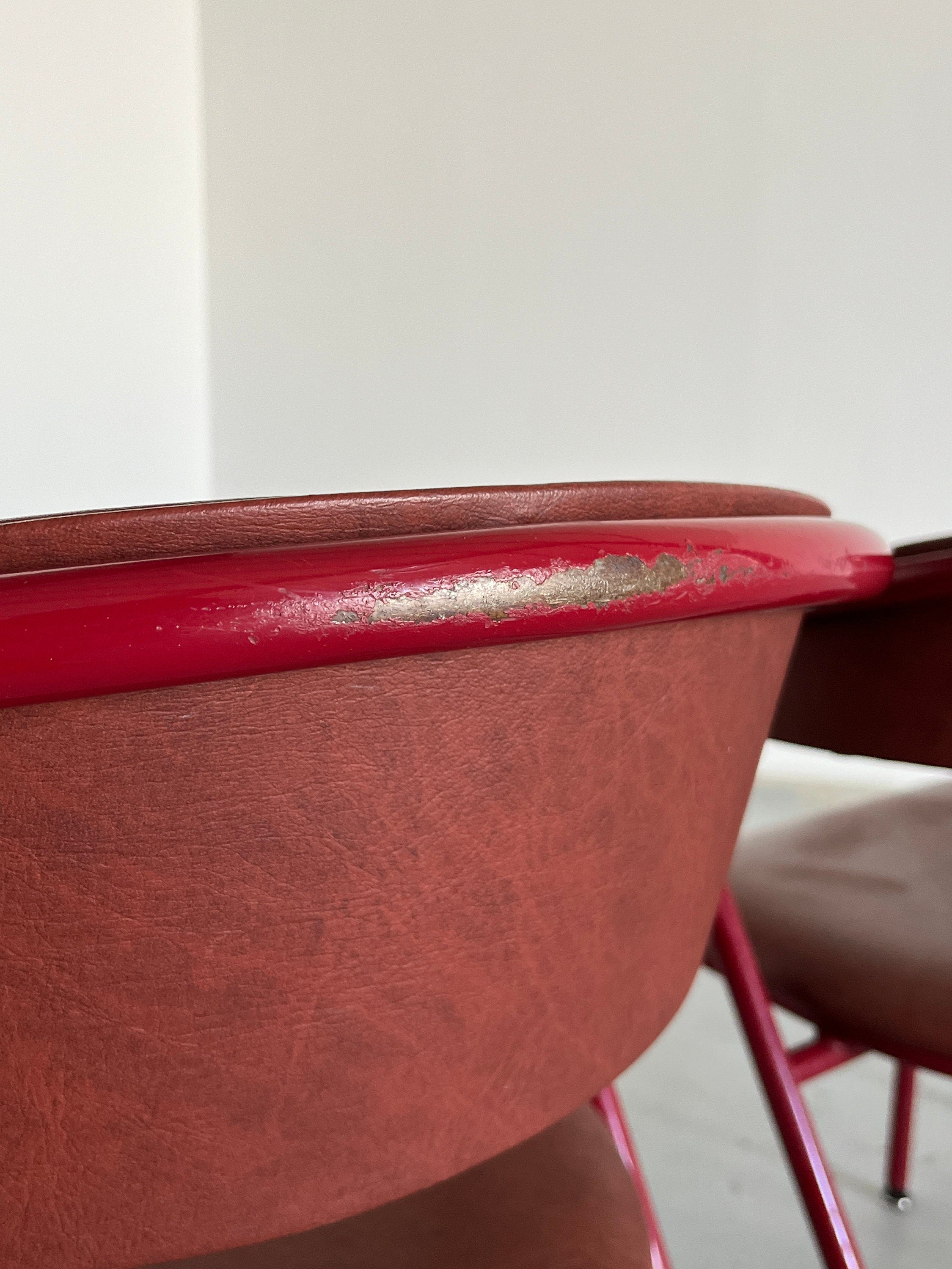 Postmodern Dining Chairs in Cherry Red Faux Leather