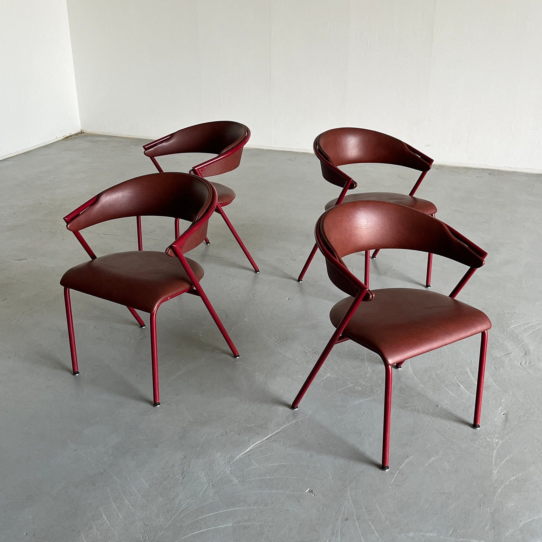 Postmodern Dining Chairs in Cherry Red Faux Leather