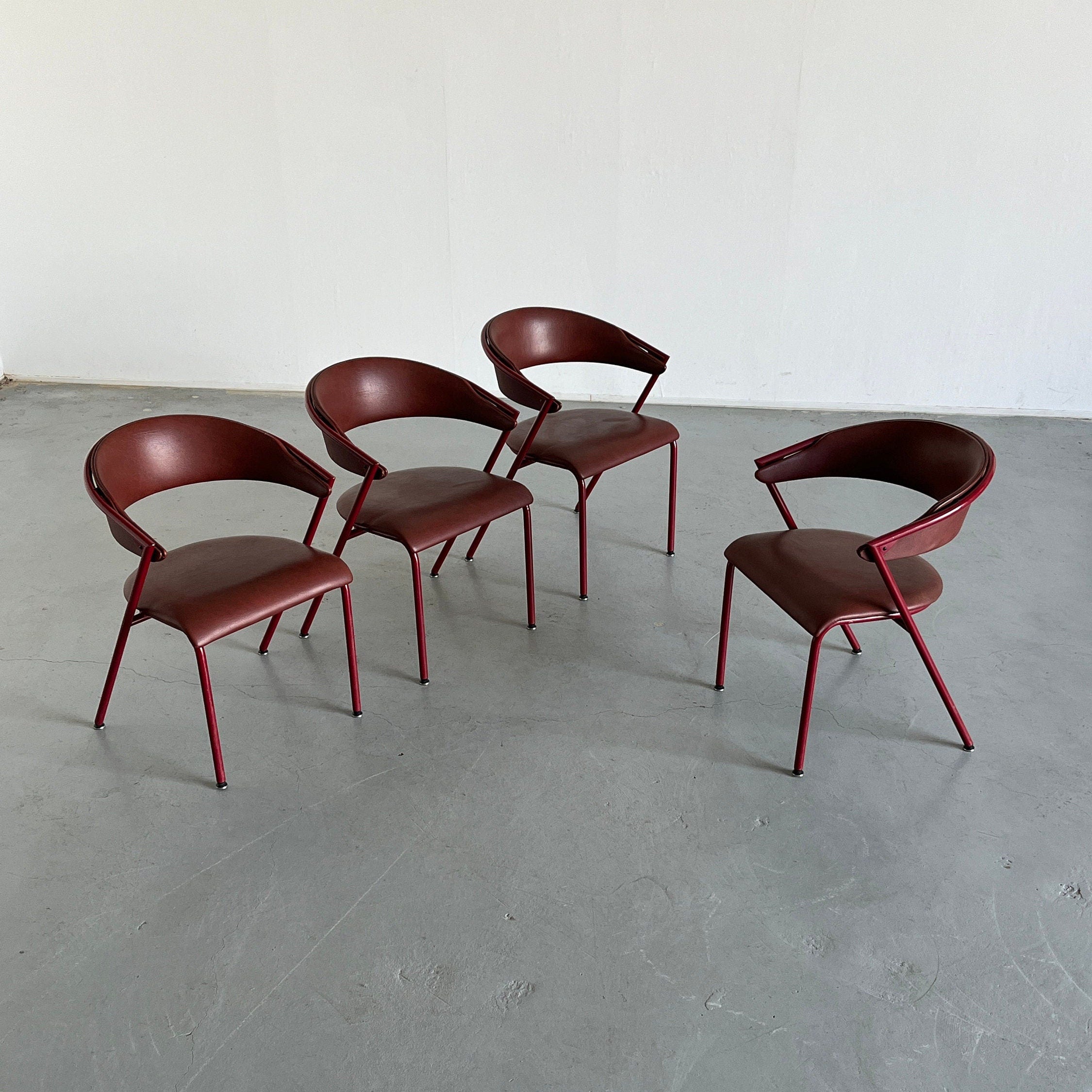Postmodern Dining Chairs in Cherry Red Faux Leather