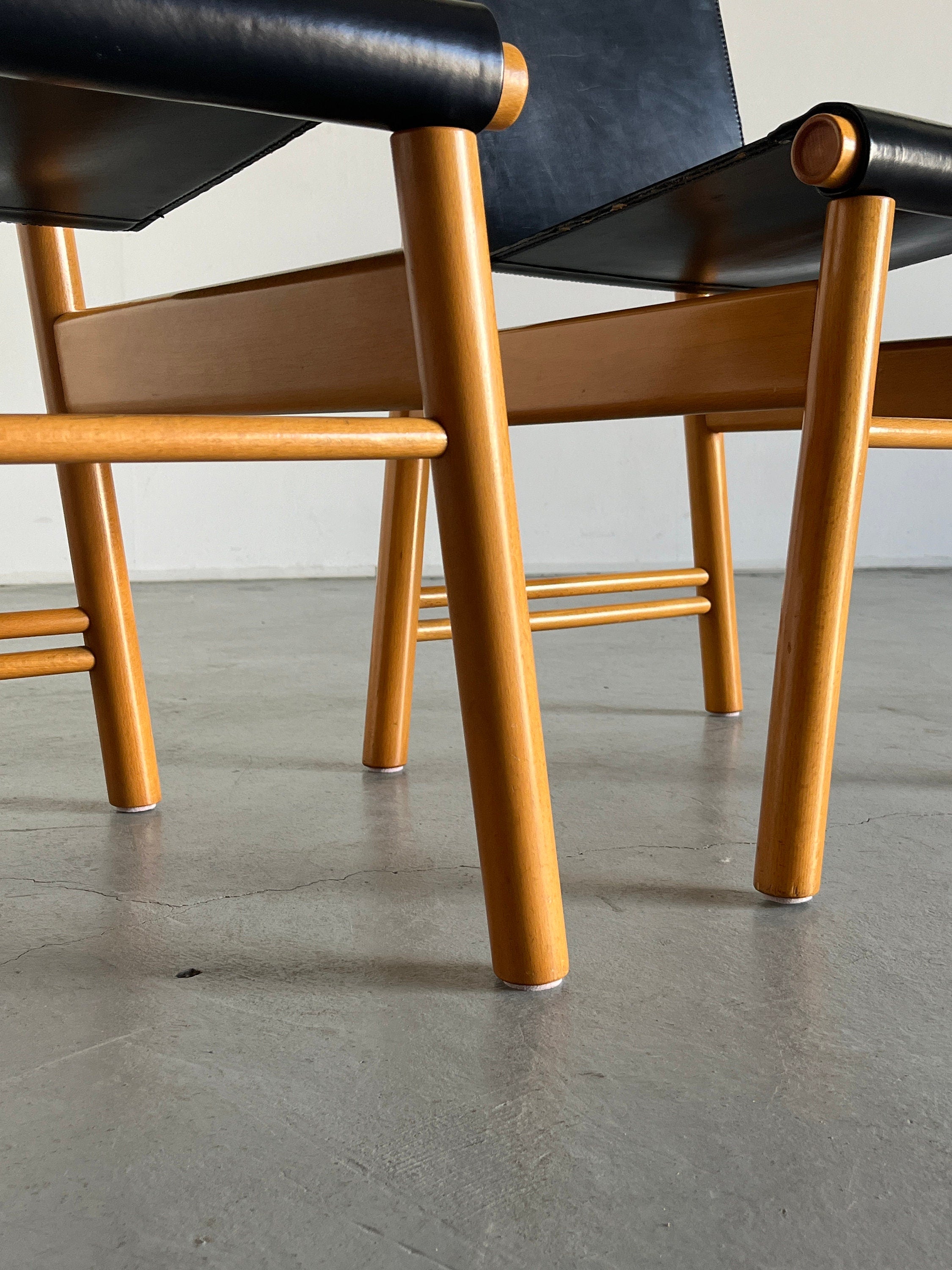 Pair of Sculptural Mid-Century Chairs, Leather and Wood, 1970s Italy