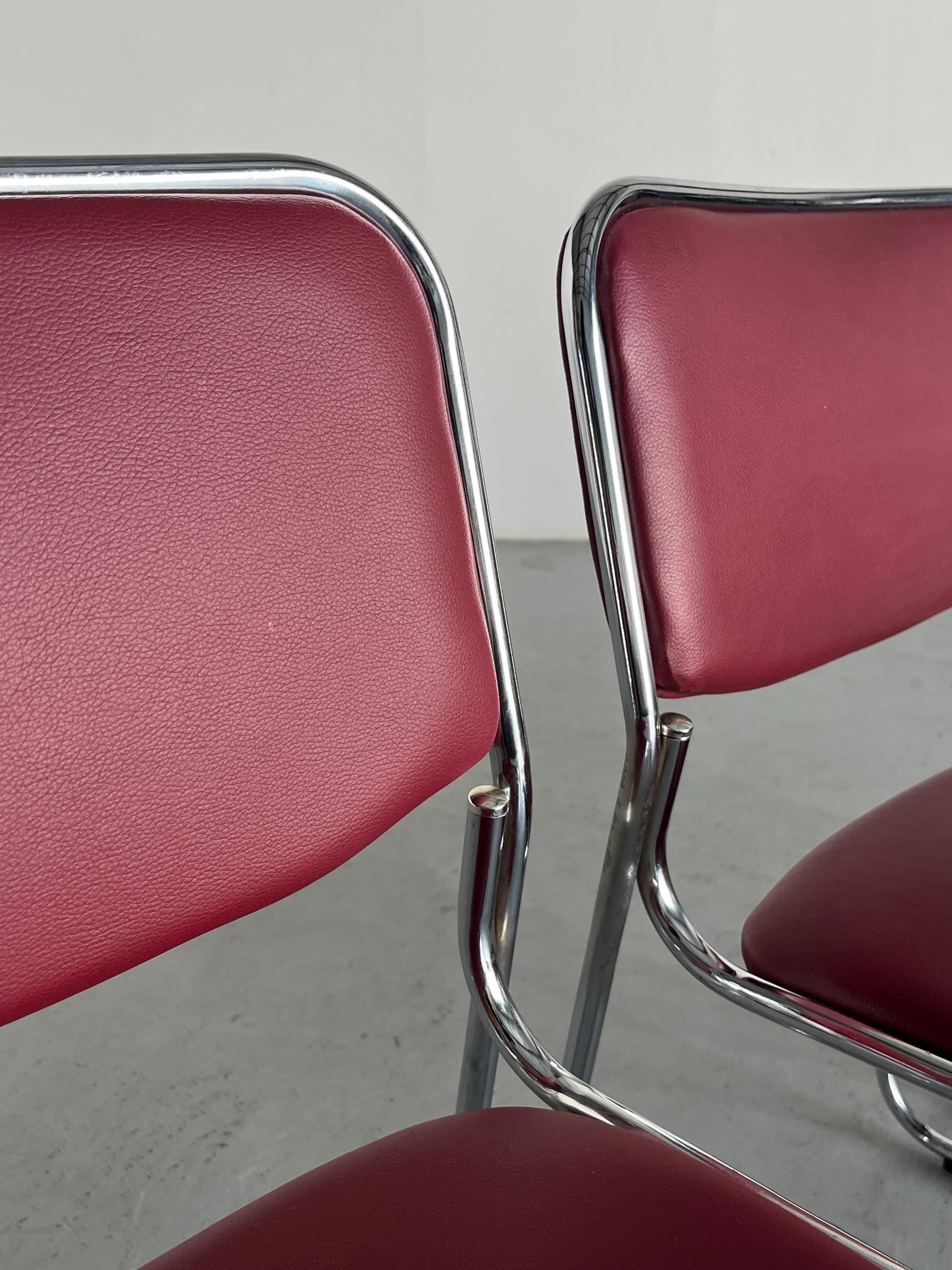 7Bauhaus Chromed Steel and Faux Leather Dining Chairs, 1990s